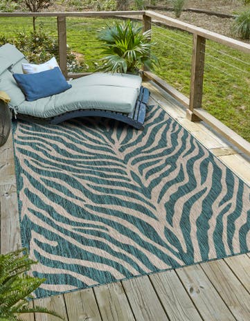 Custom Teal Washable Safari Indoor / Outdoor Rug