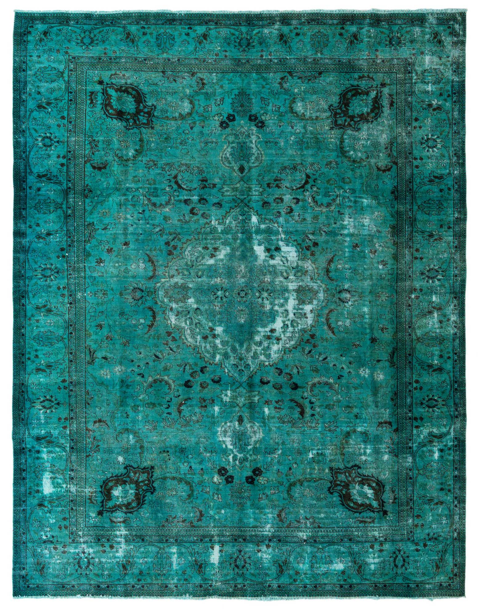 A 9x12 rectangular Ultra Vintage rug in shades of blue and green, featuring a distressed Persian medallion pattern.