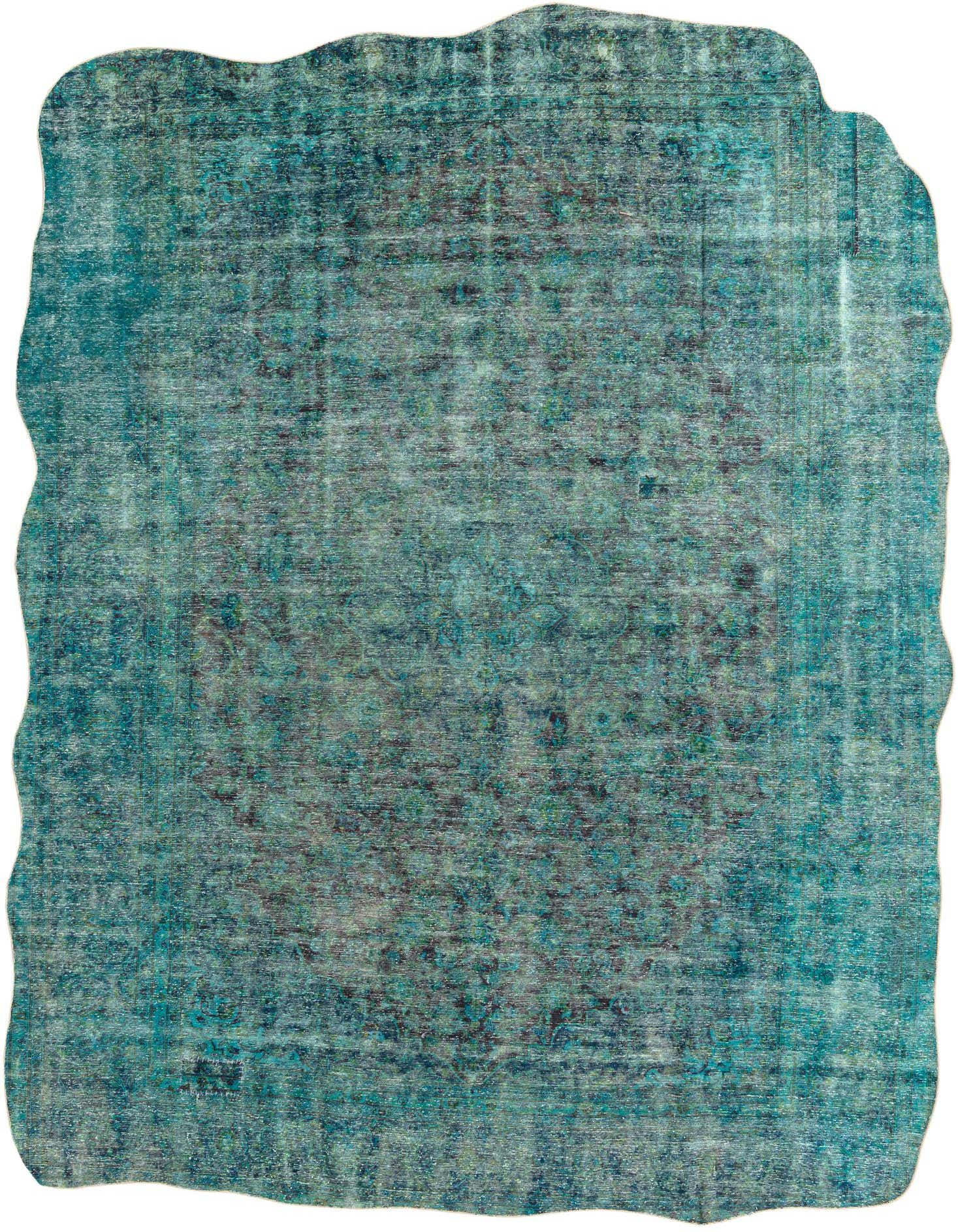 A large 9x12 rectangular Ultra Vintage wool rug featuring a distressed Persian medallion pattern in shades of blue and green.