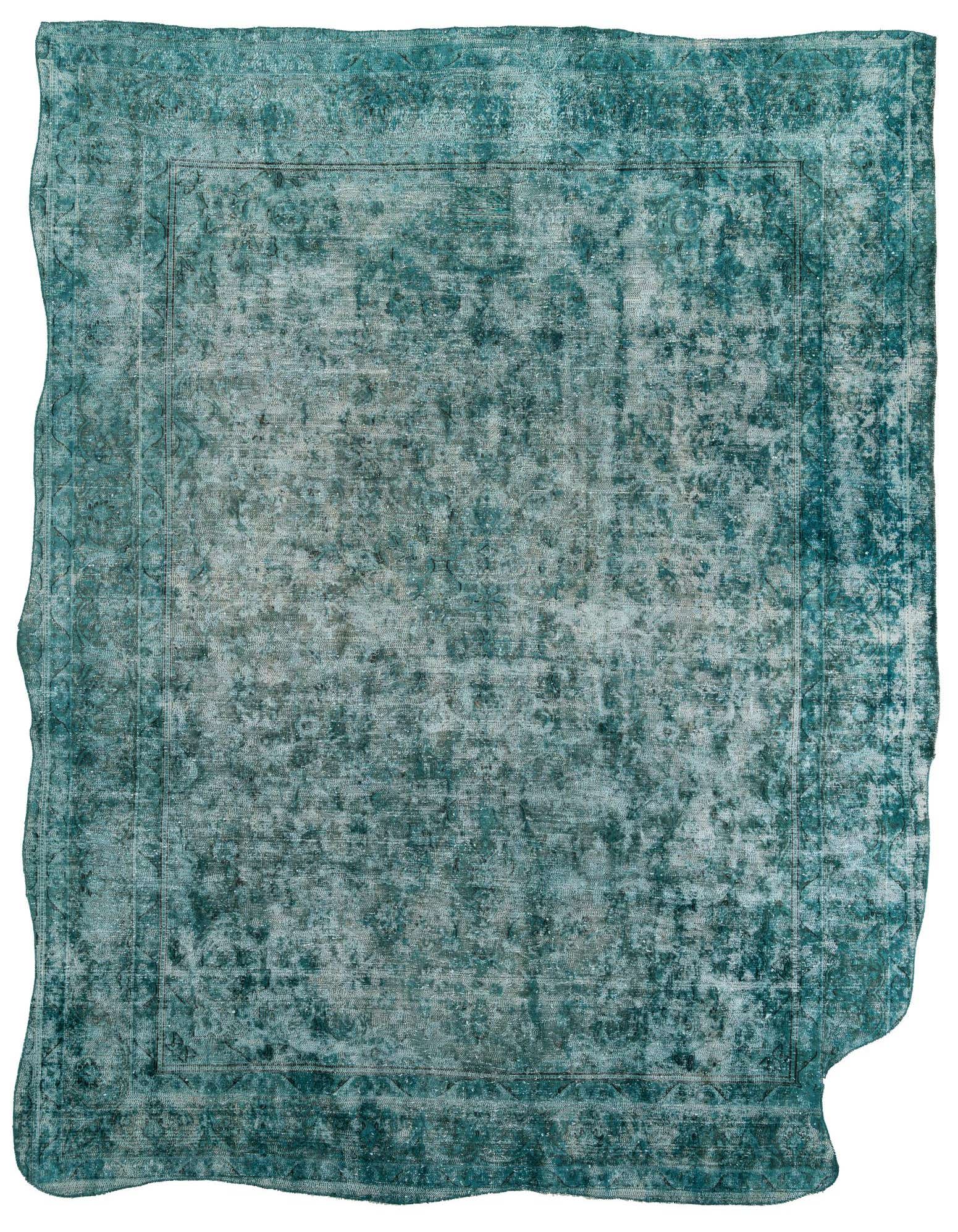 A 9x12 rectangular Ultra Vintage rug in shades of blue and green, featuring a distressed Persian medallion pattern.