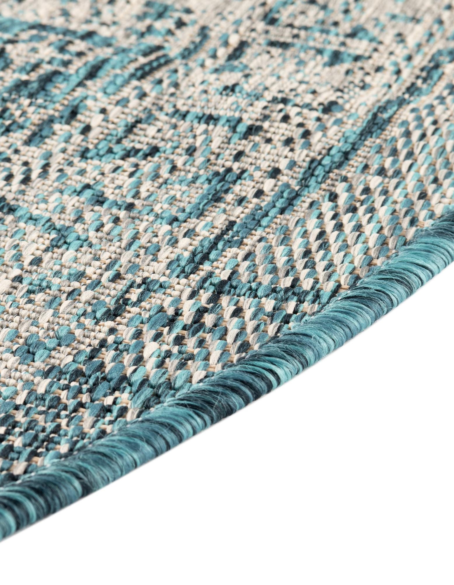 Teal 5' 3 x 5' 3 Aztec Indoor / Outdoor Round Rug | Rugs.com