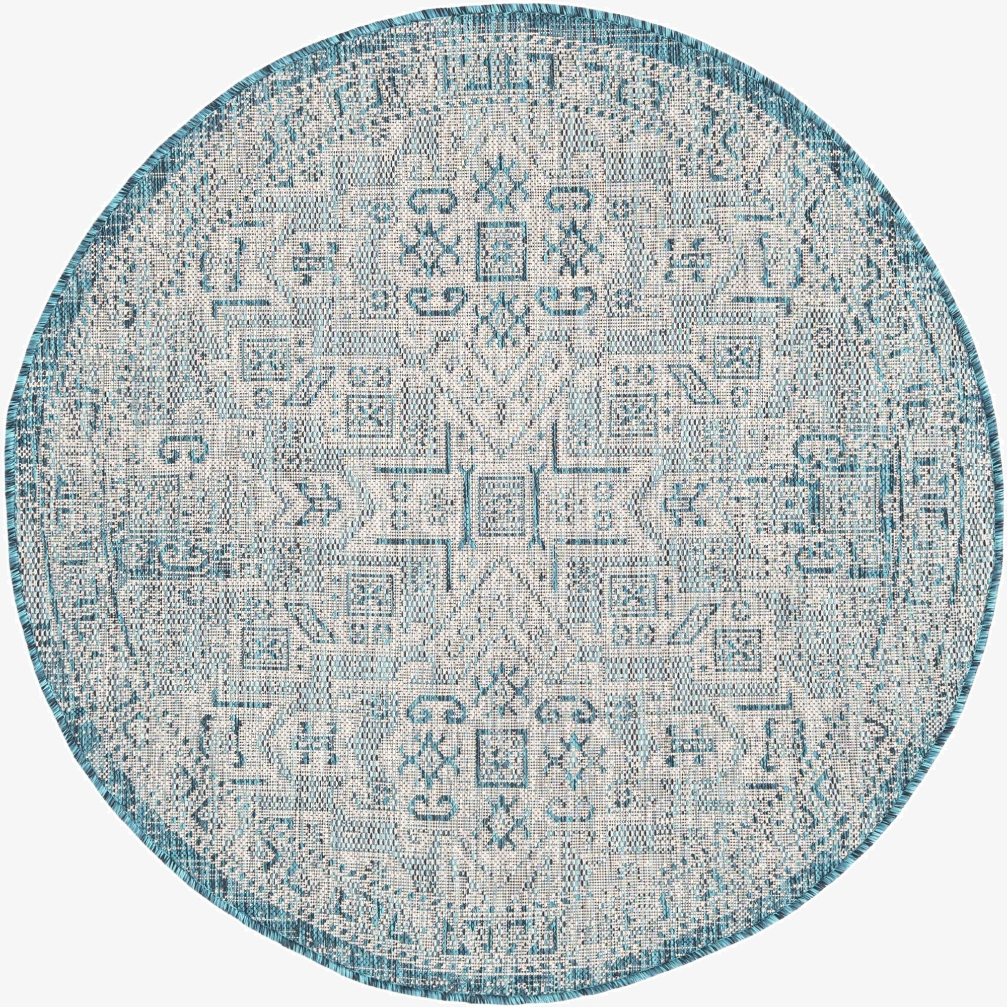  4' x 4'  Washable Aztec Indoor / Outdoor Round Rug