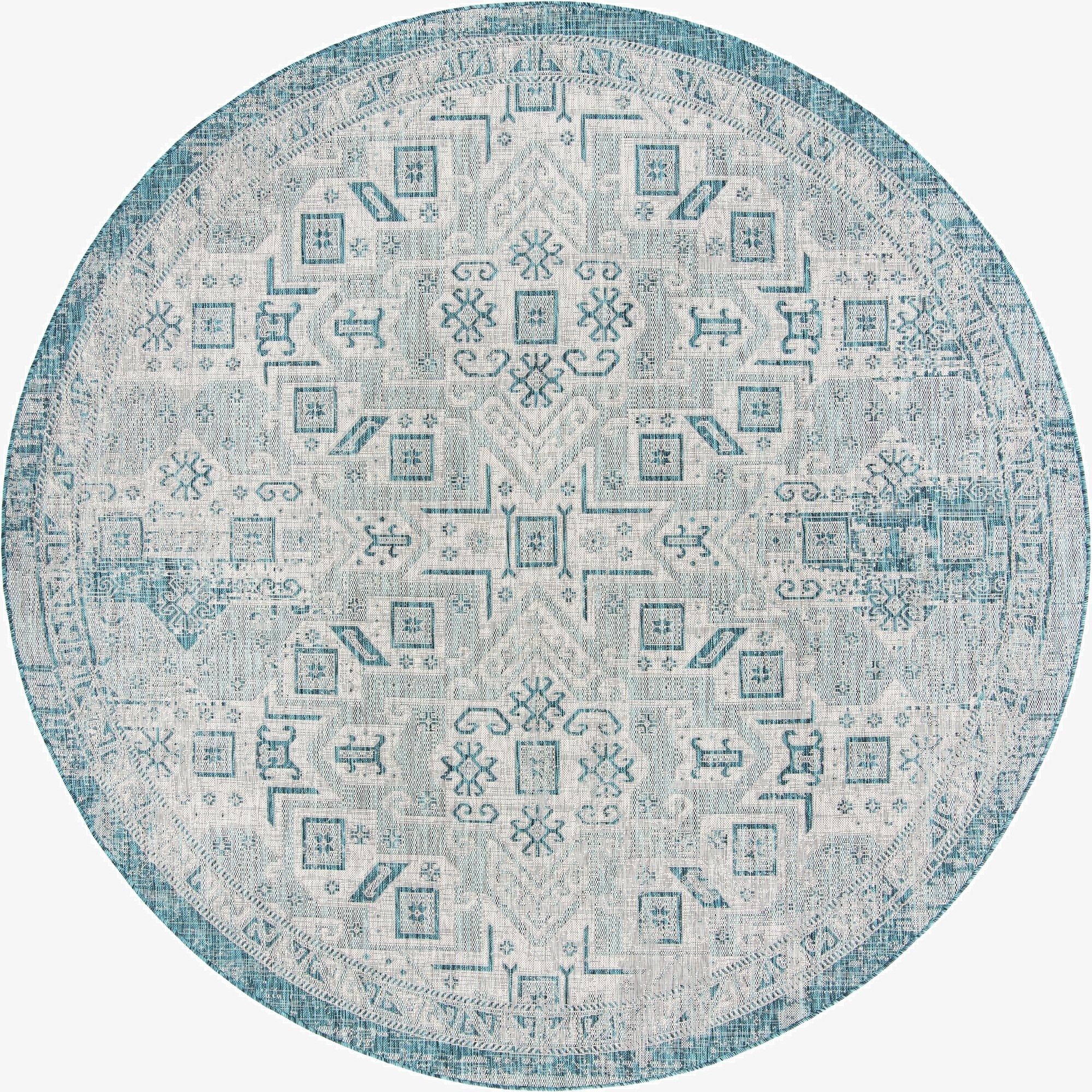  10' x 10'  Washable Aztec Indoor / Outdoor Round Rug