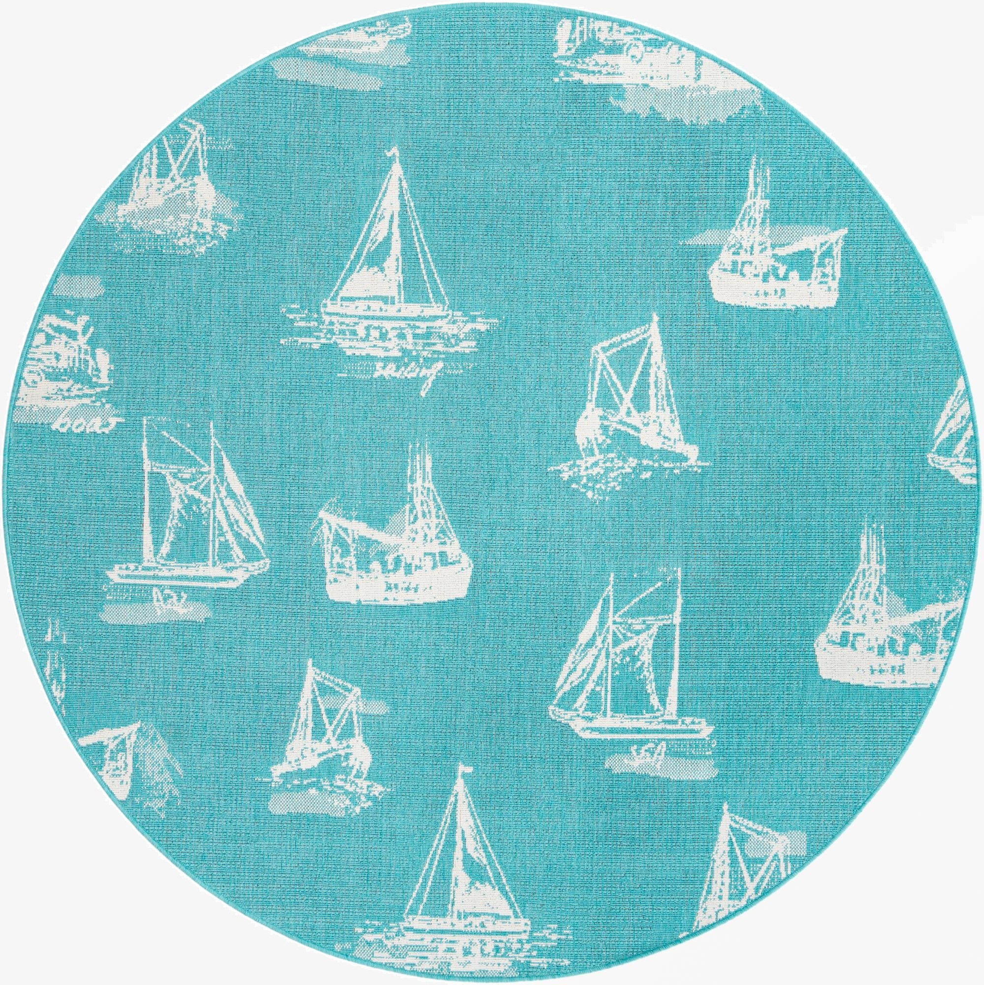  7' x 7'  Washable Coastal Indoor / Outdoor Round Rug