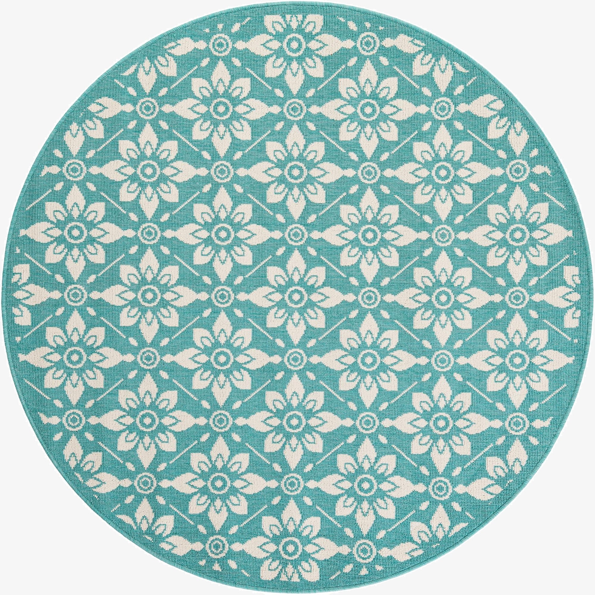  5' x 5'  Washable Lattice Indoor / Outdoor Round Rug