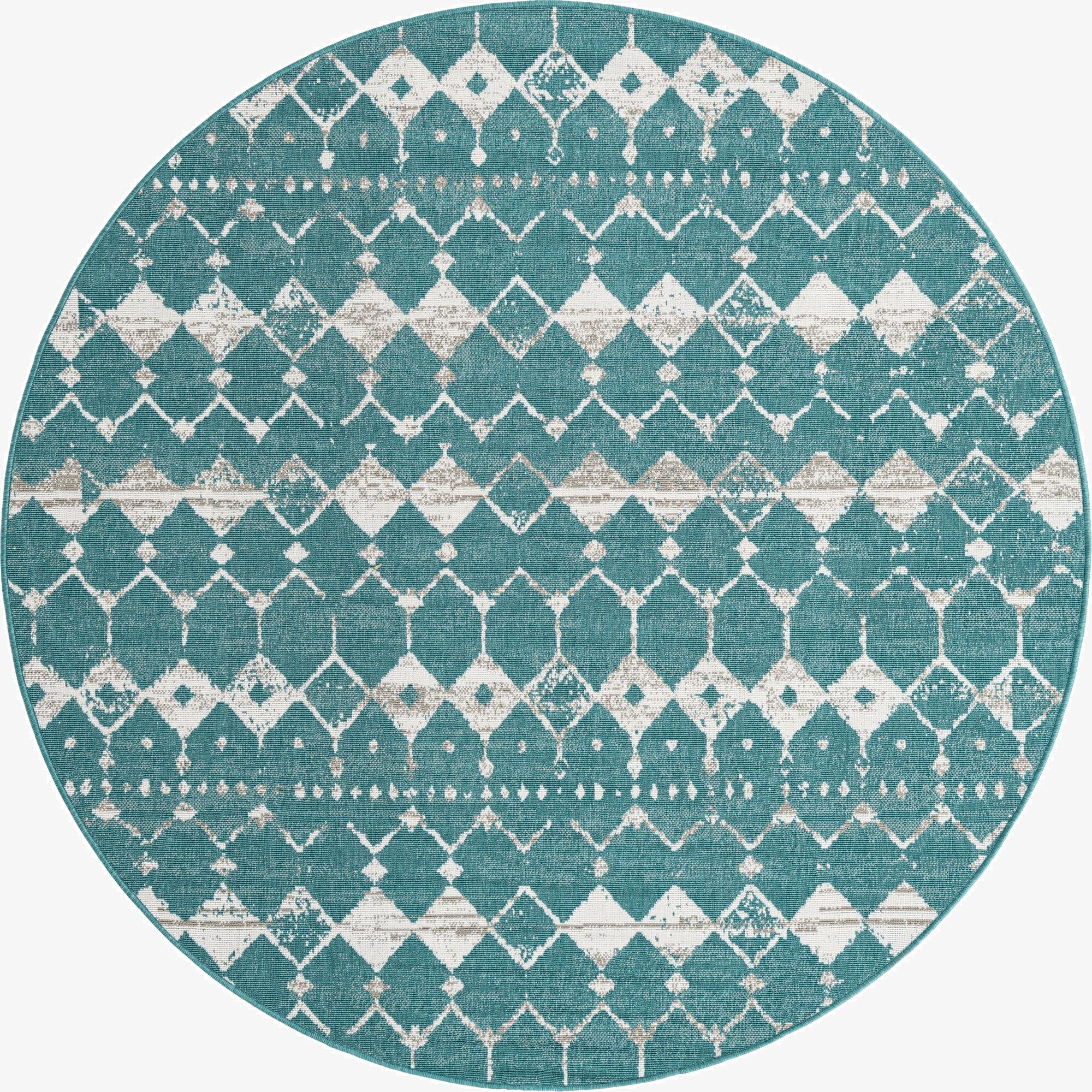  7' x 7'  Washable Lattice Indoor / Outdoor Round Rug
