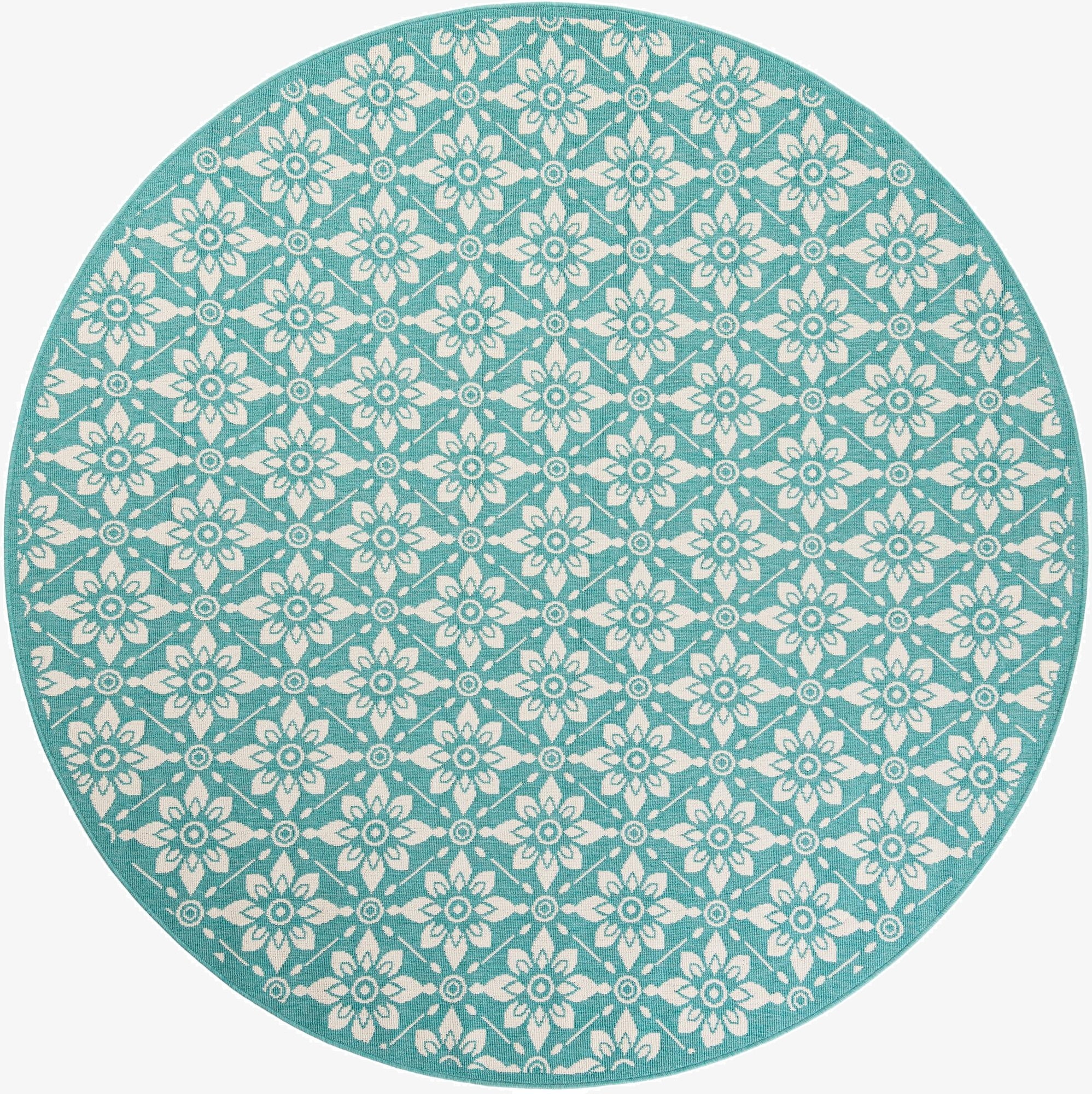  7' 10 x 7' 10  Washable Lattice Indoor / Outdoor Round Rug