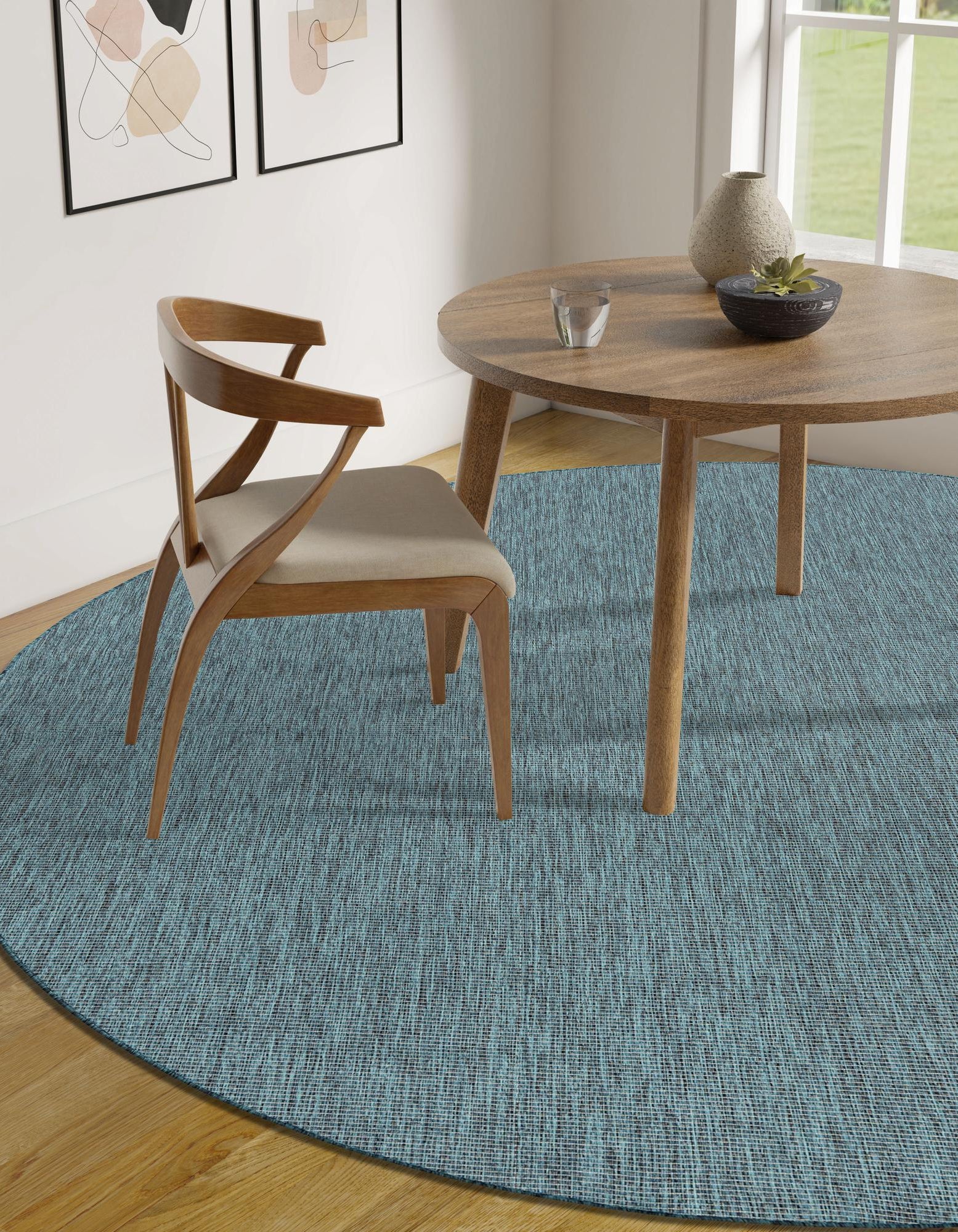Teal 10' x 10' Teague Solid Outdoor Round Rug | Rugs.com