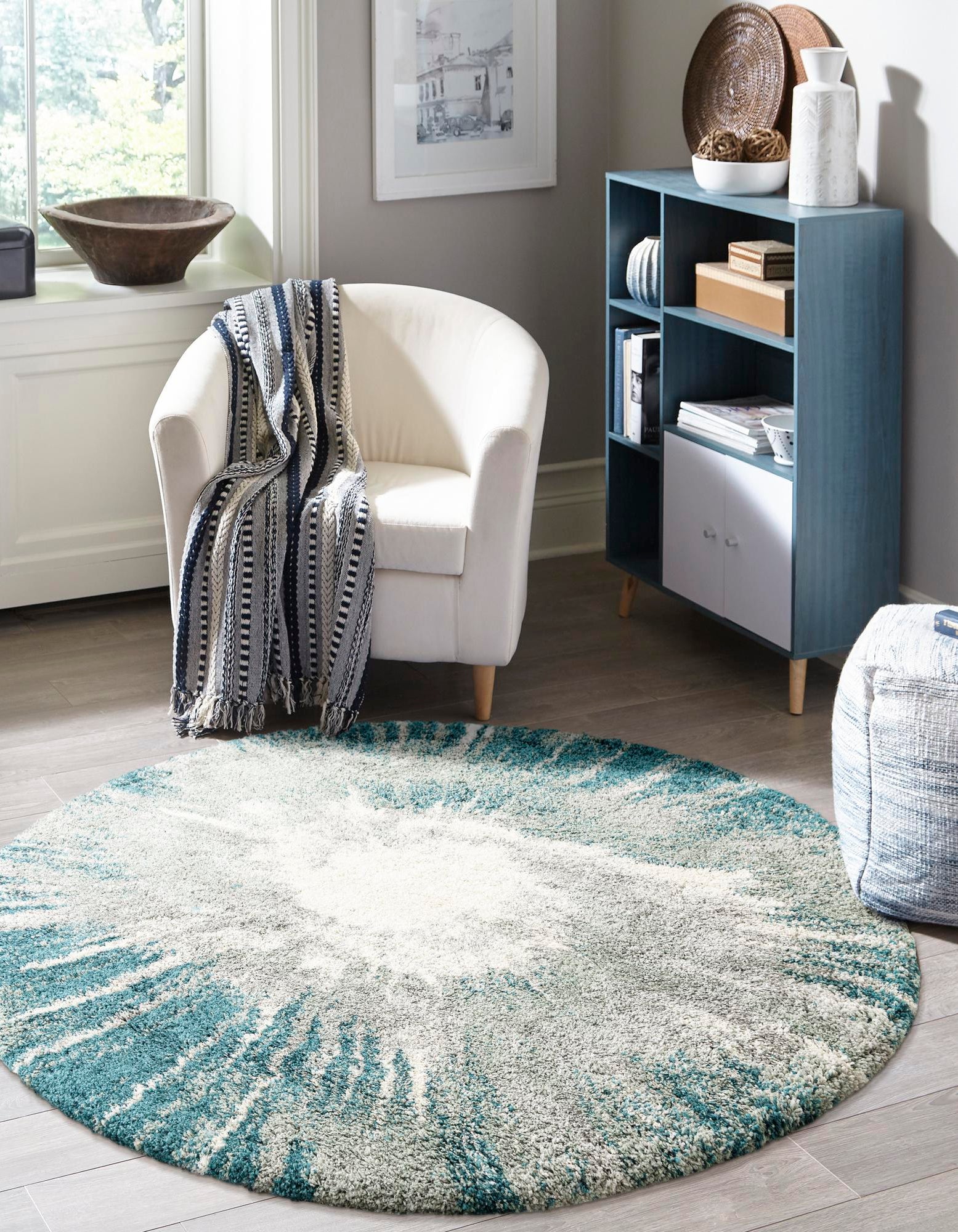 Teal 7' 10 x 7' 10 Soft Touch Shag Round Rug | Rugs.com
