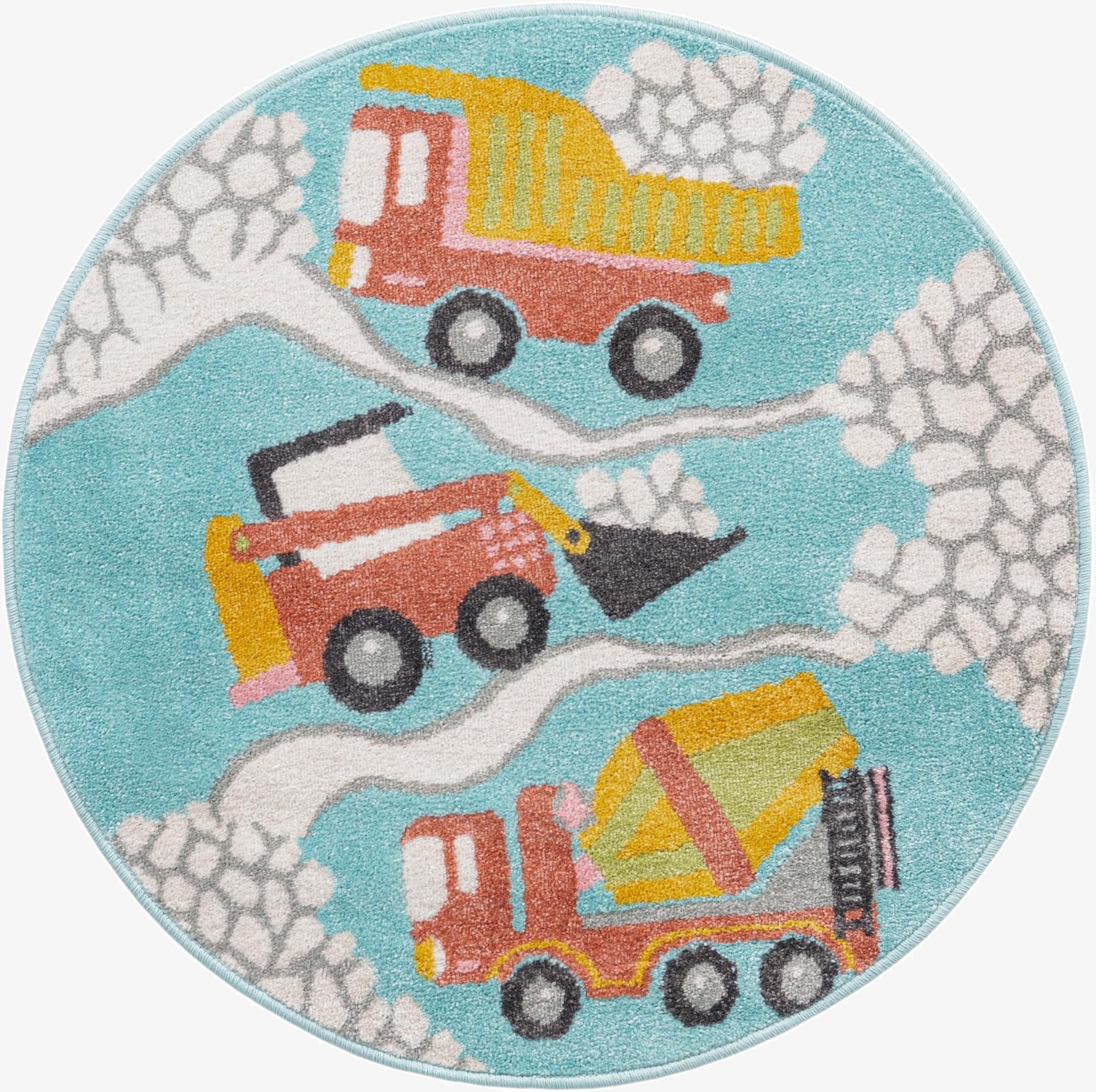  3' 3 x 3' 3 Construction Whimsy Kids Round Rug
