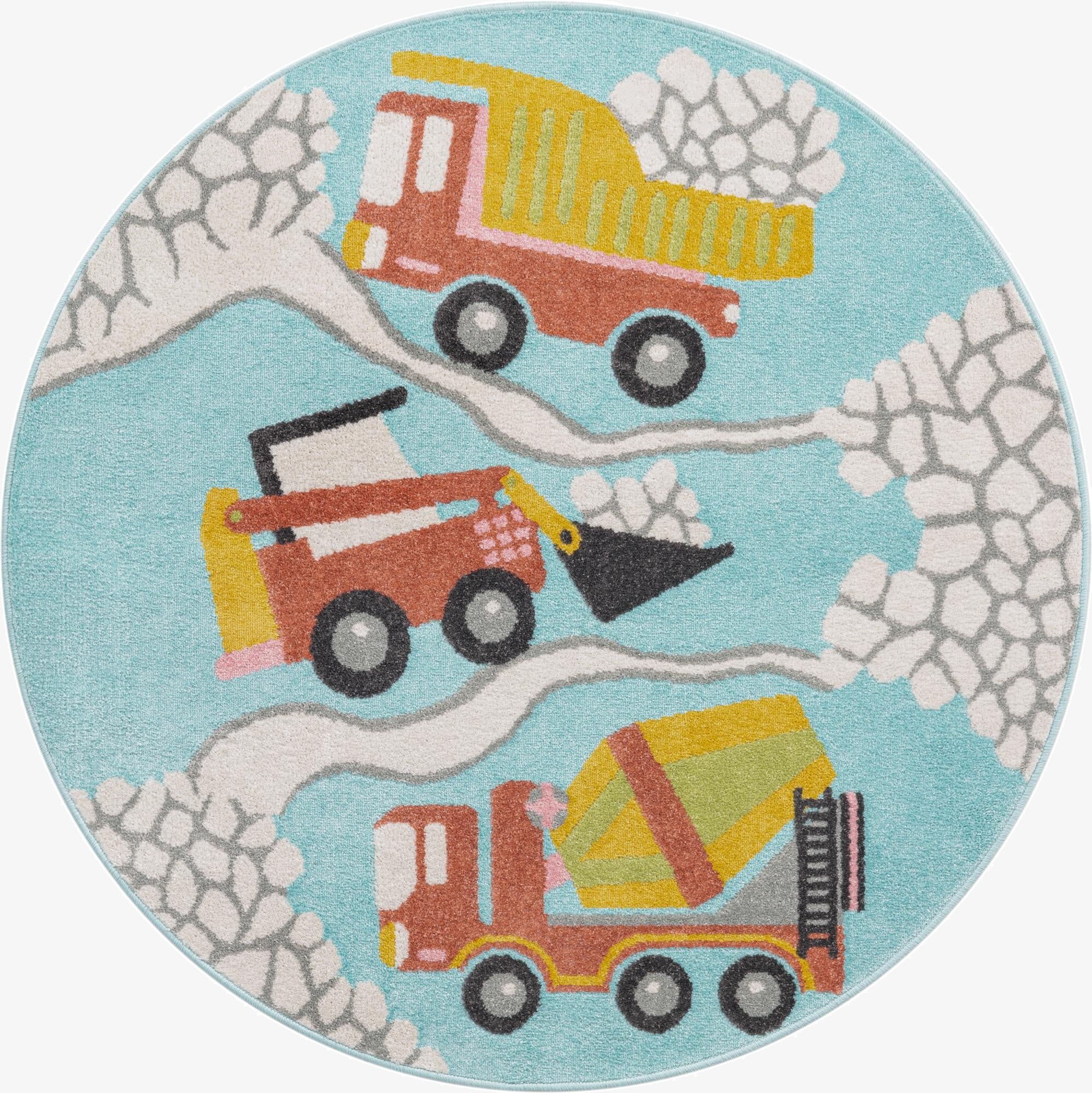  5' 3 x 5' 3 Construction Whimsy Kids Round Rug