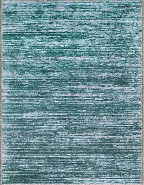 A modern 8 ft runner rug from the Asha collection, featuring a textured stripe pattern in varying shades of blue and green.