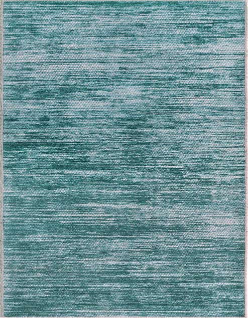 A 10 ft runner rug from the Asha collection, featuring a modern stripe pattern in varying shades of blue and green, ideal for a hallway.