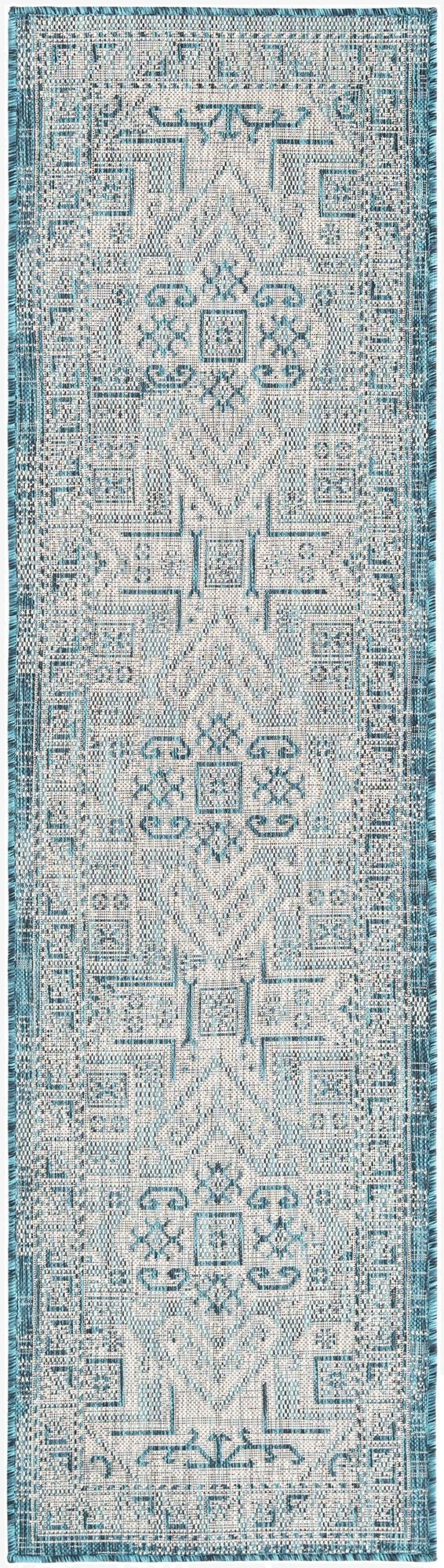  2' x 8'  Washable Aztec Indoor / Outdoor Runner Rug