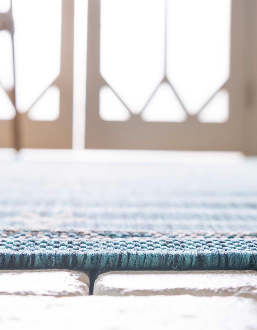 Teal 2' x 6' Leona Traditional Indoor / Outdoor Runner Rug | Rugs.com