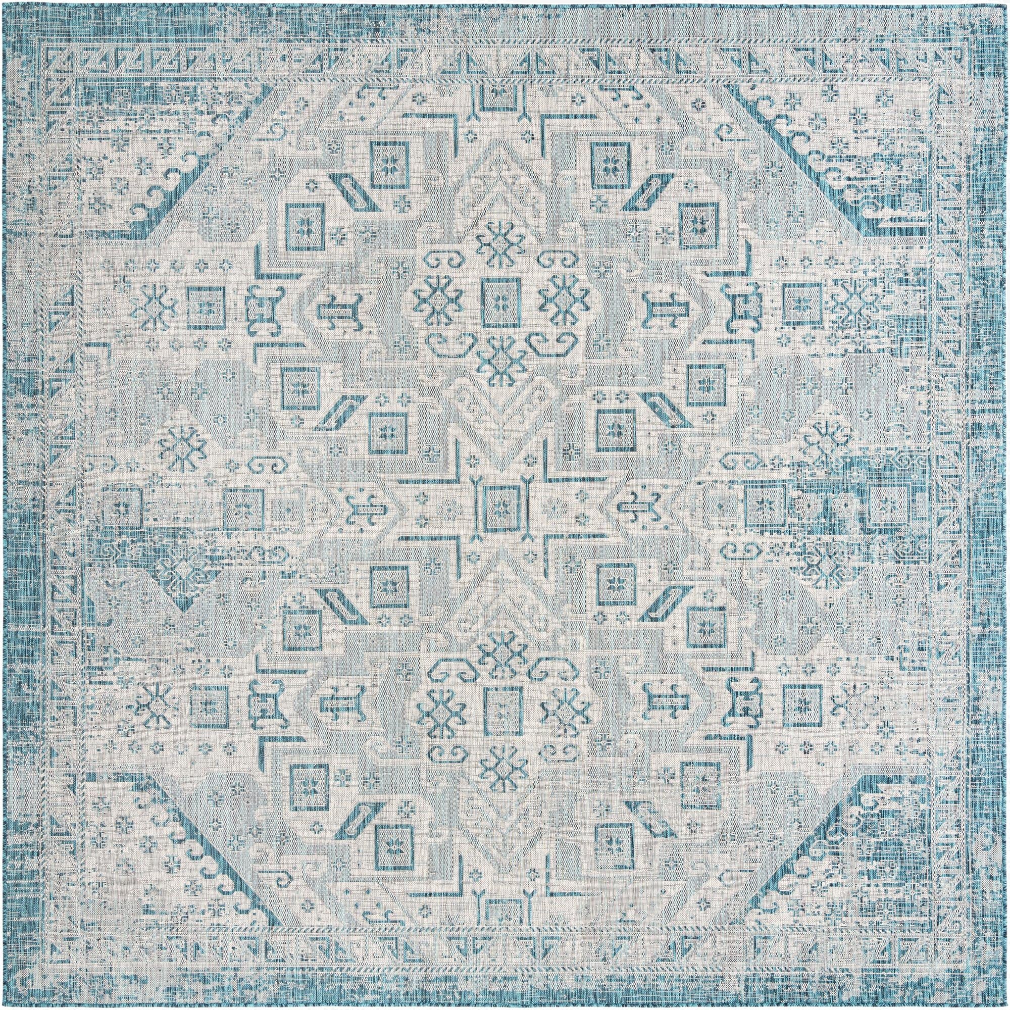  10' x 10'  Washable Aztec Indoor / Outdoor Square Rug