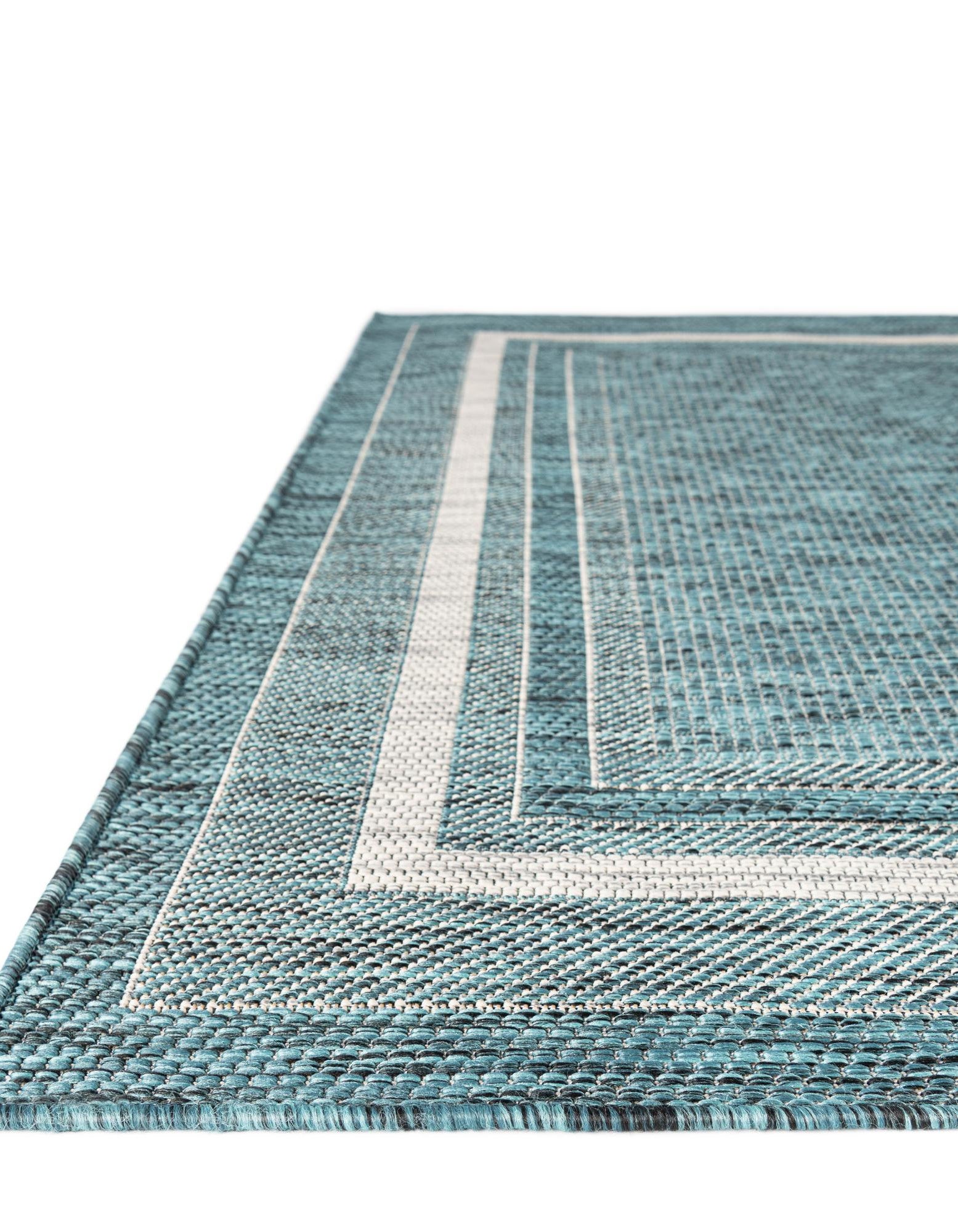 Teal 7' 10 x 7' 10 Border Outdoor Square Rug | Rugs.com