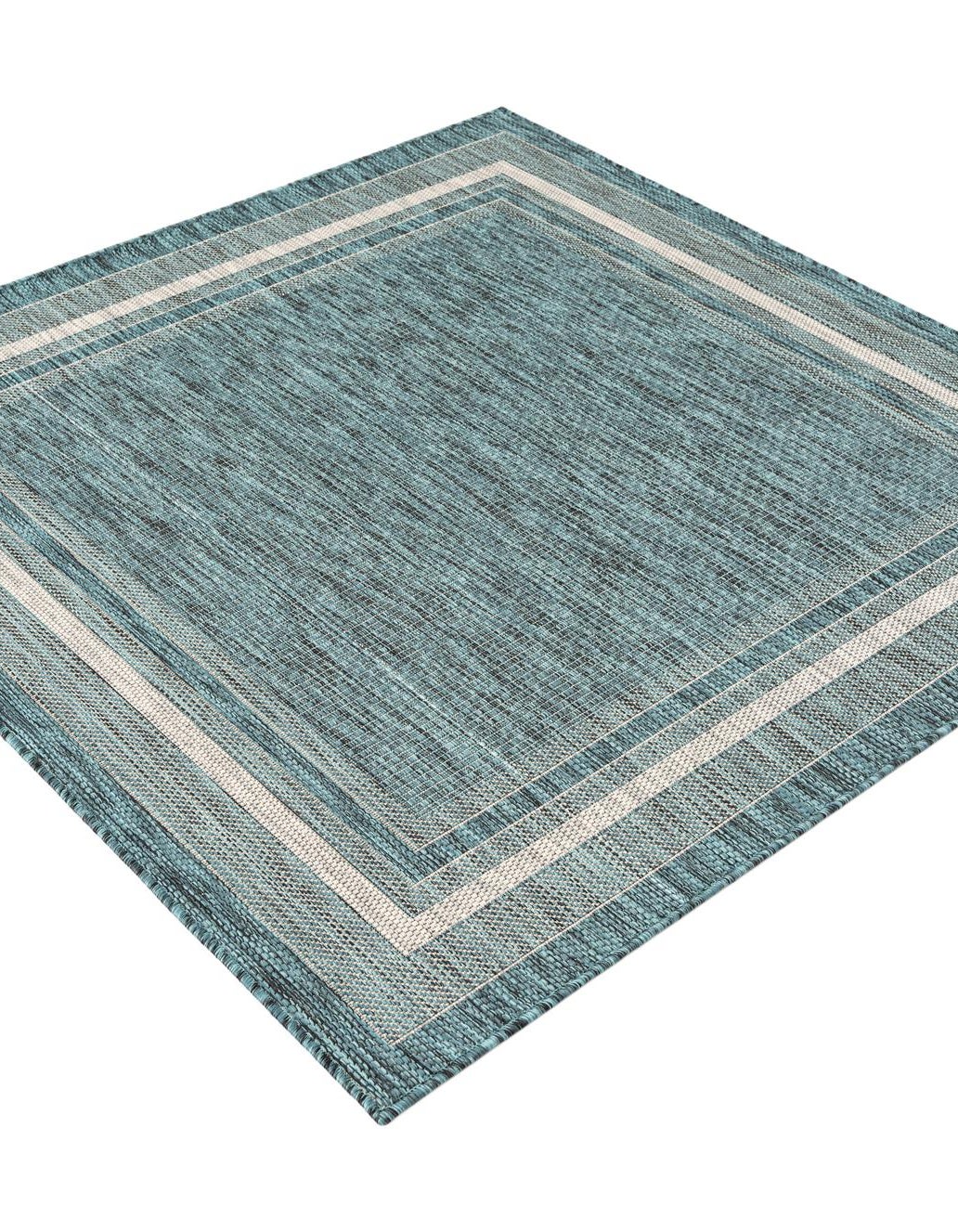 Teal 5' x 5' Border Indoor / Outdoor Square Rug | Rugs.com