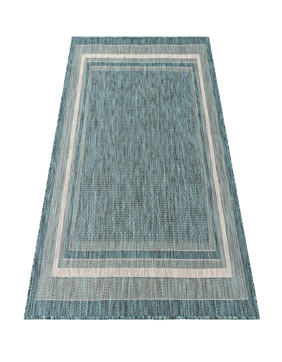 Teal 5' x 5' Border Indoor / Outdoor Square Rug | Rugs.com