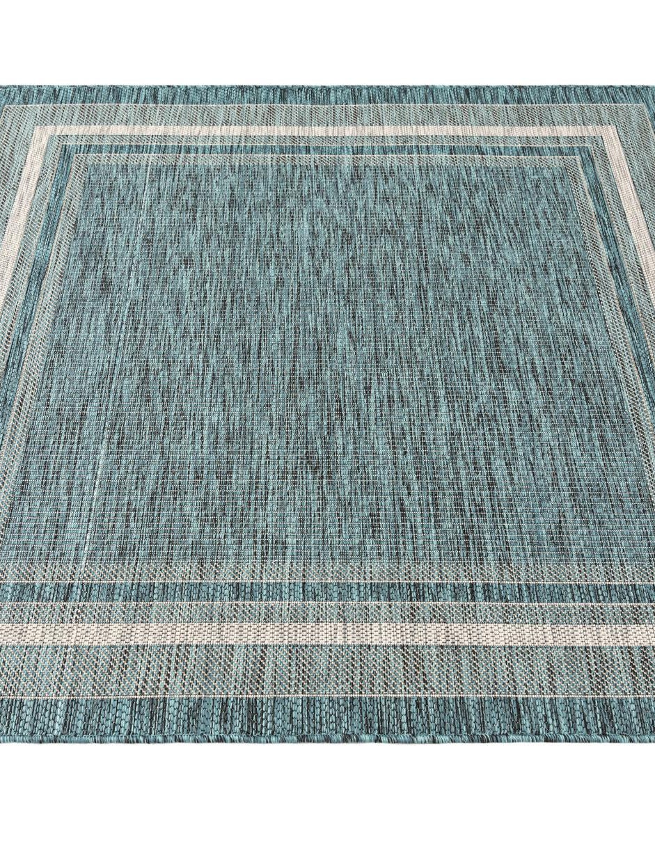 Teal 5' x 5' Border Indoor / Outdoor Square Rug | Rugs.com