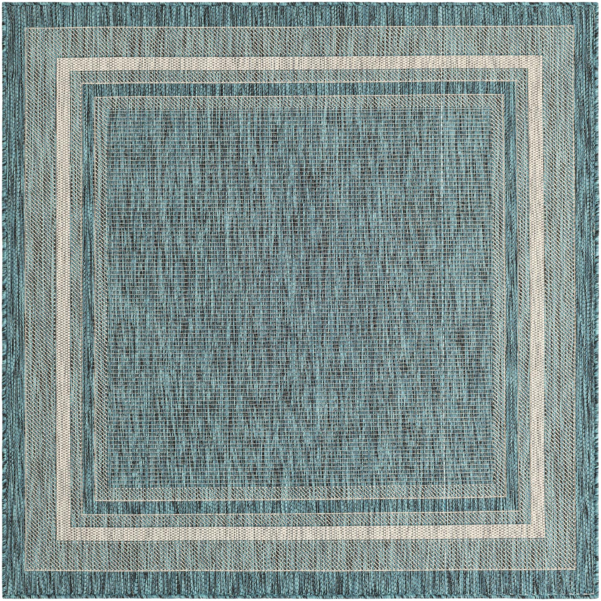 Teal 5' x 5' Border Indoor / Outdoor Square Rug | Rugs.com