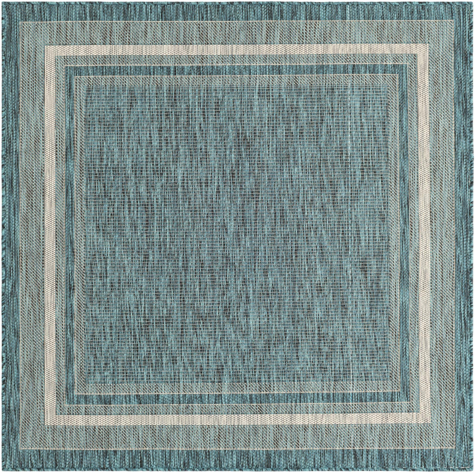 Teal 5' x 5' Border Indoor / Outdoor Square Rug | Rugs.com