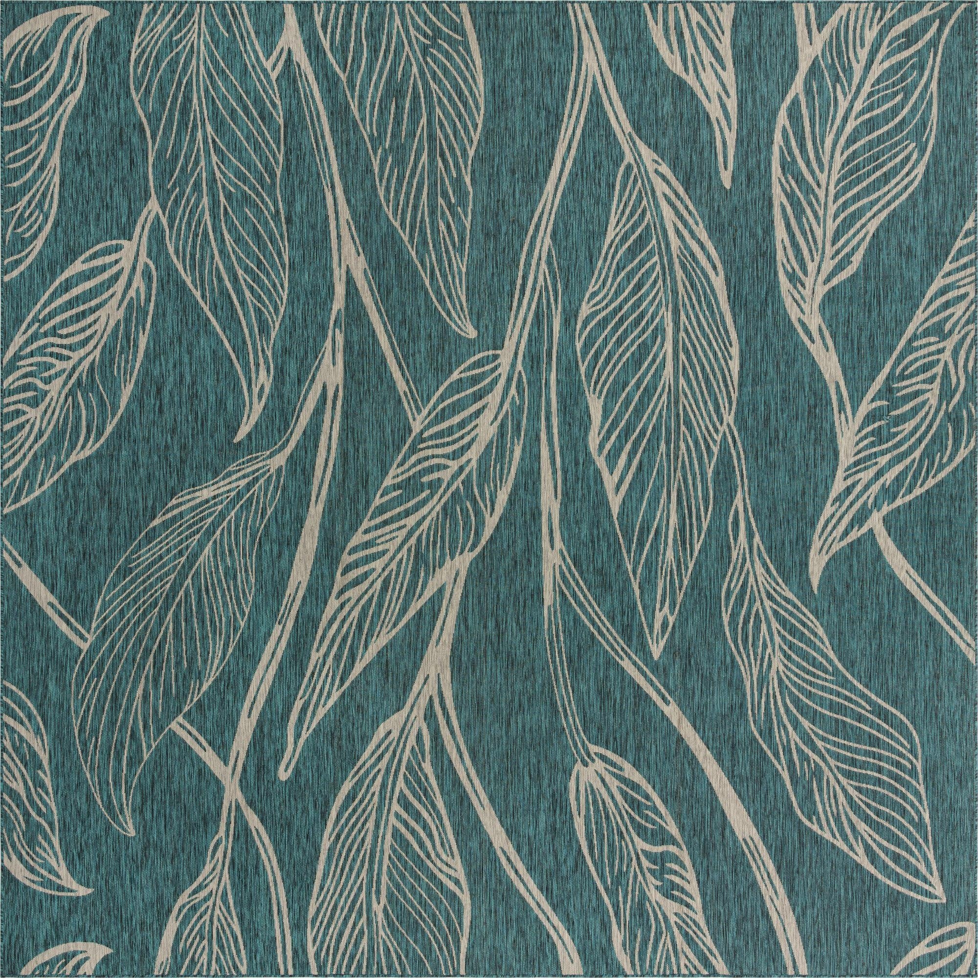  13' x 13'  Washable Botanical Indoor / Outdoor Square Rug