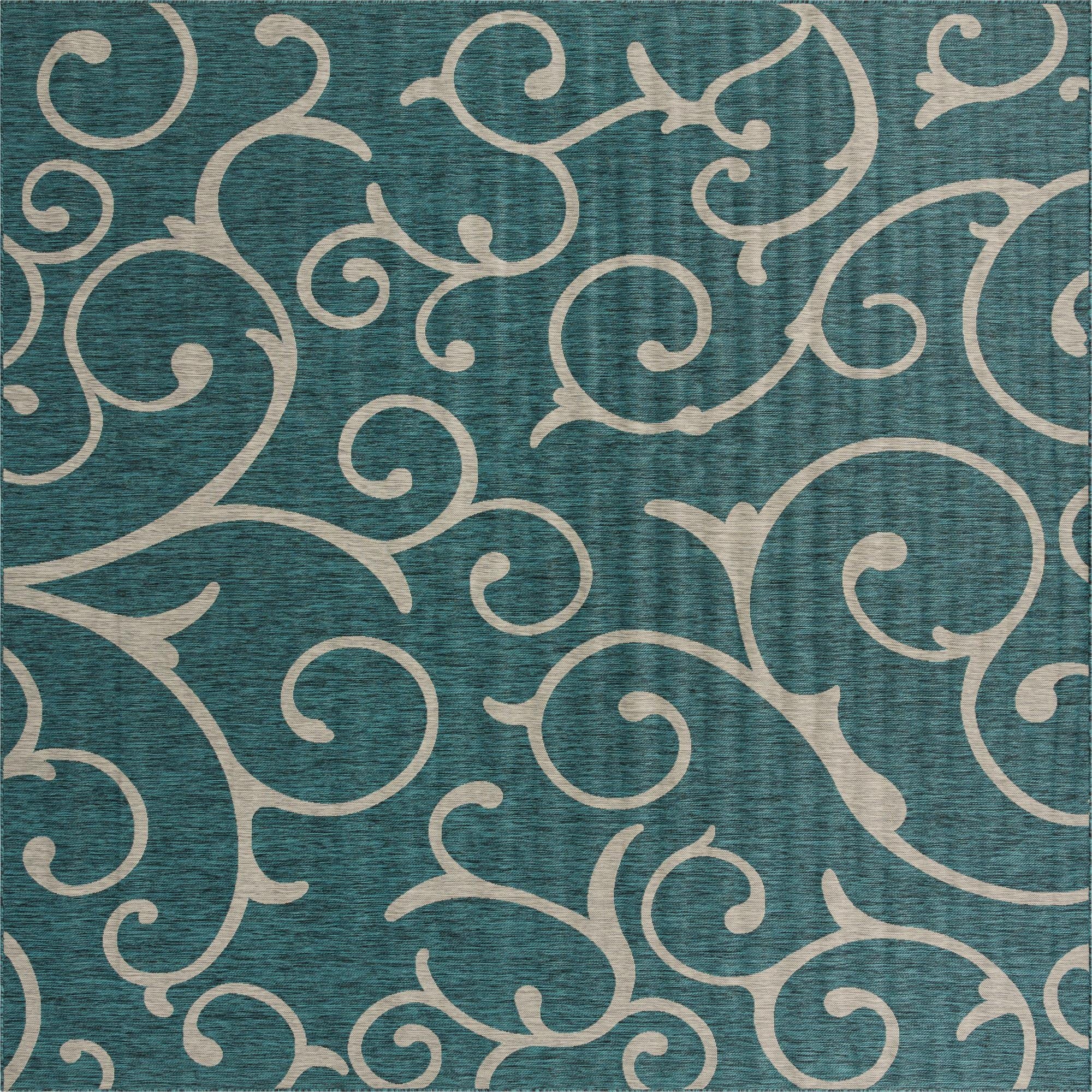  13' x 13'  Washable Botanical Indoor / Outdoor Square Rug