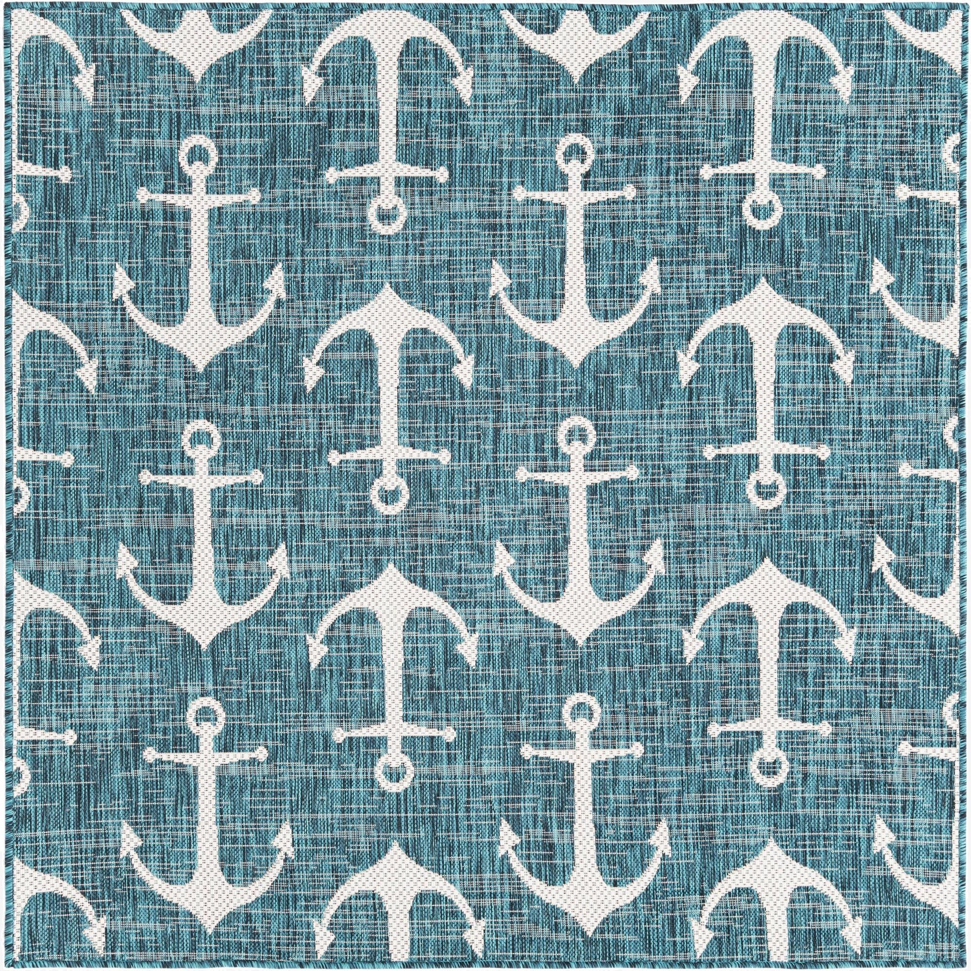  5' 3 x 5' 3  Washable Coastal Indoor / Outdoor Square Rug