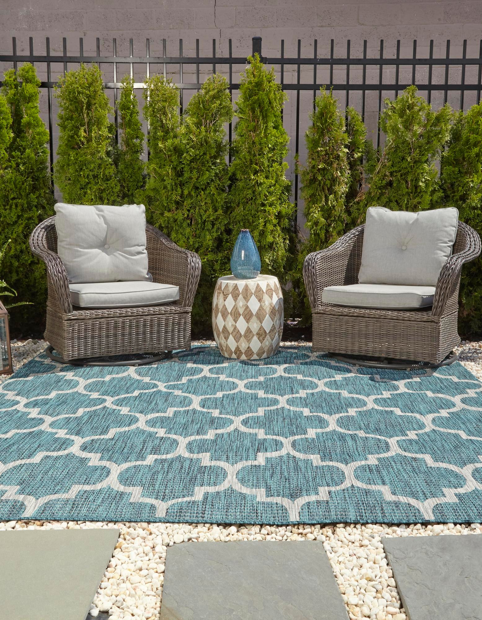 Teal 6' x 6' Lattice Indoor / Outdoor Square Rug | Rugs.com