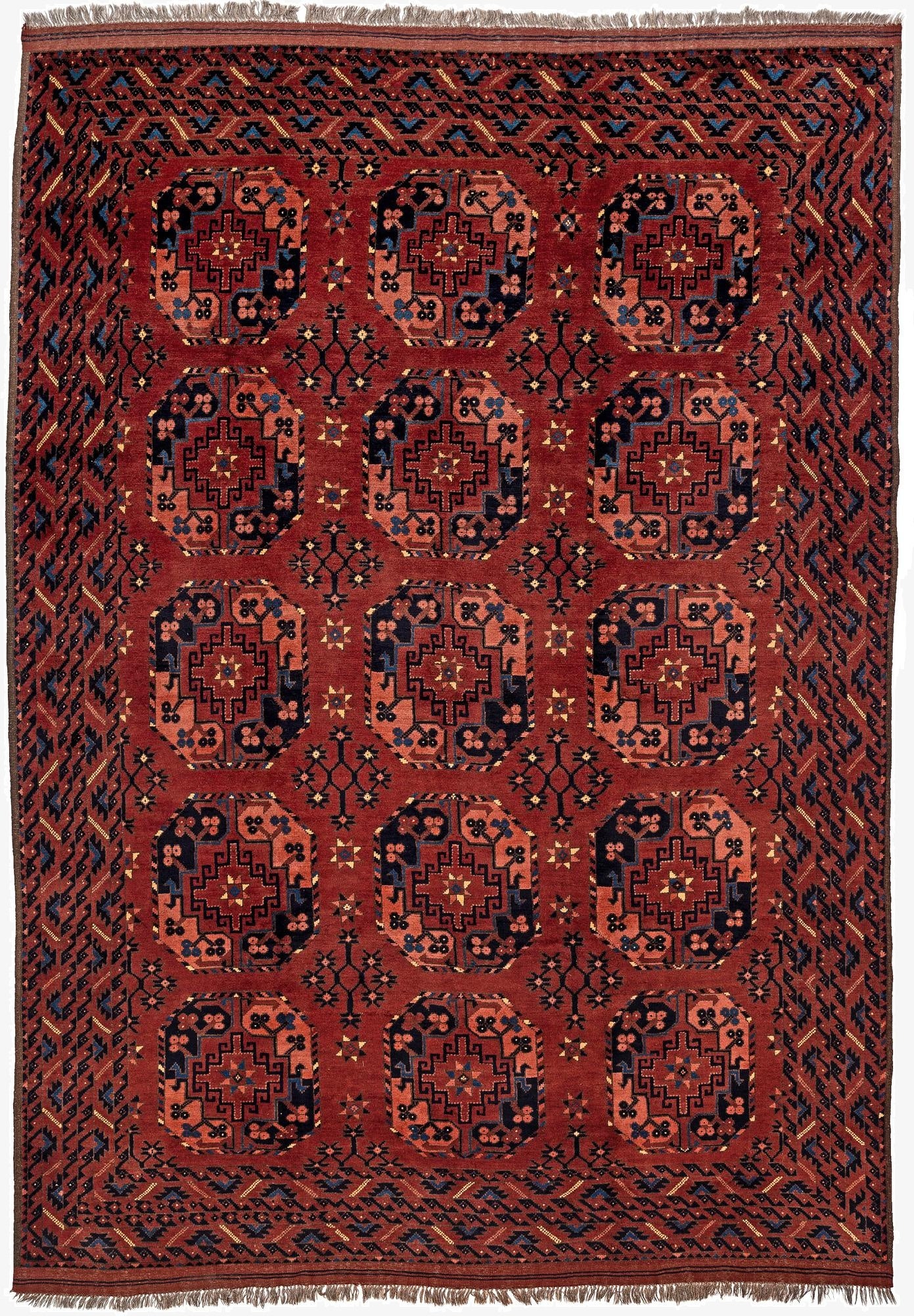  6' 5 x 9' 7  Hand Knotted Afghan Akhche Wool Rug