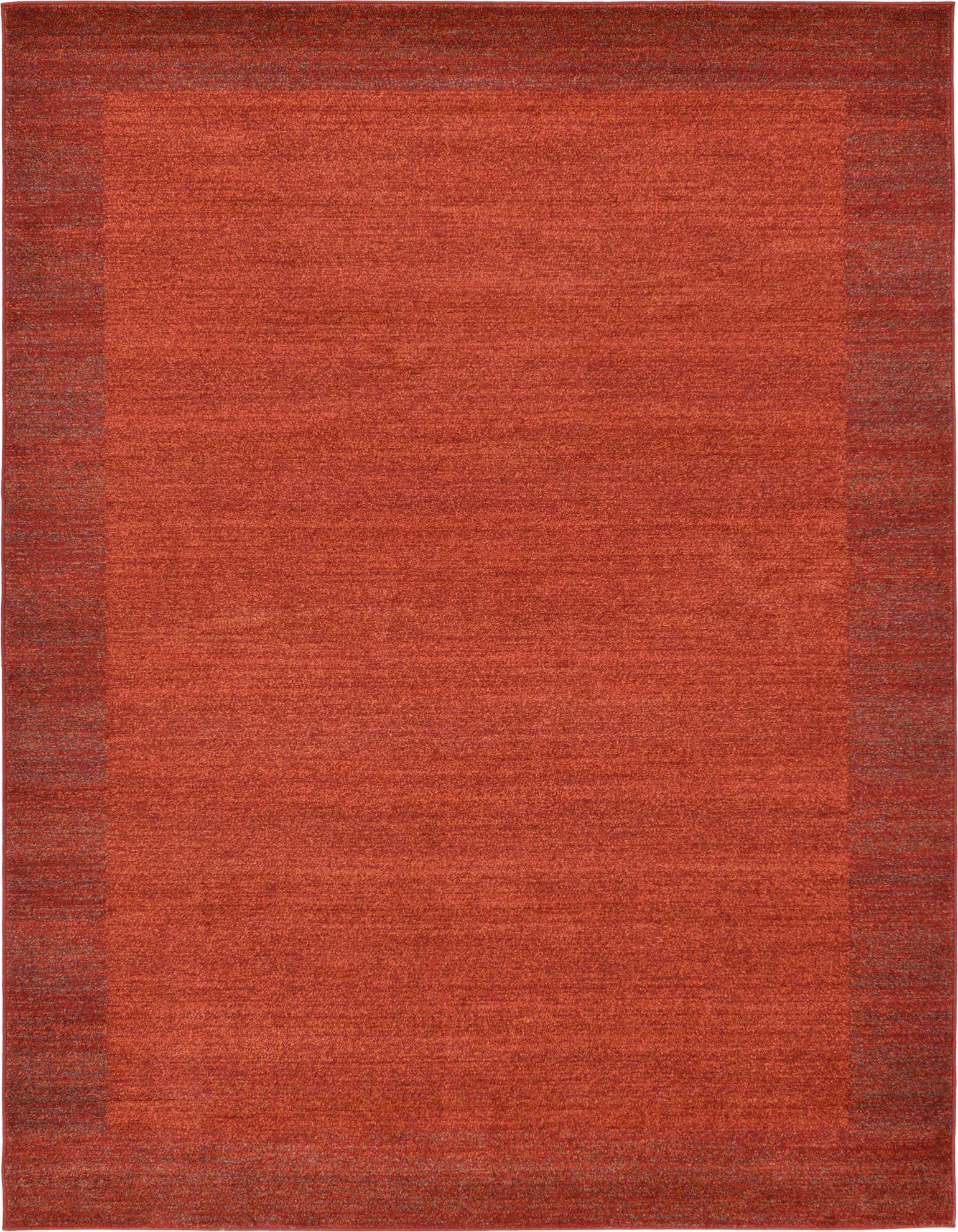 A 10x13 rectangular orange area rug with a subtle darker red border, suitable for a living room or bedroom.