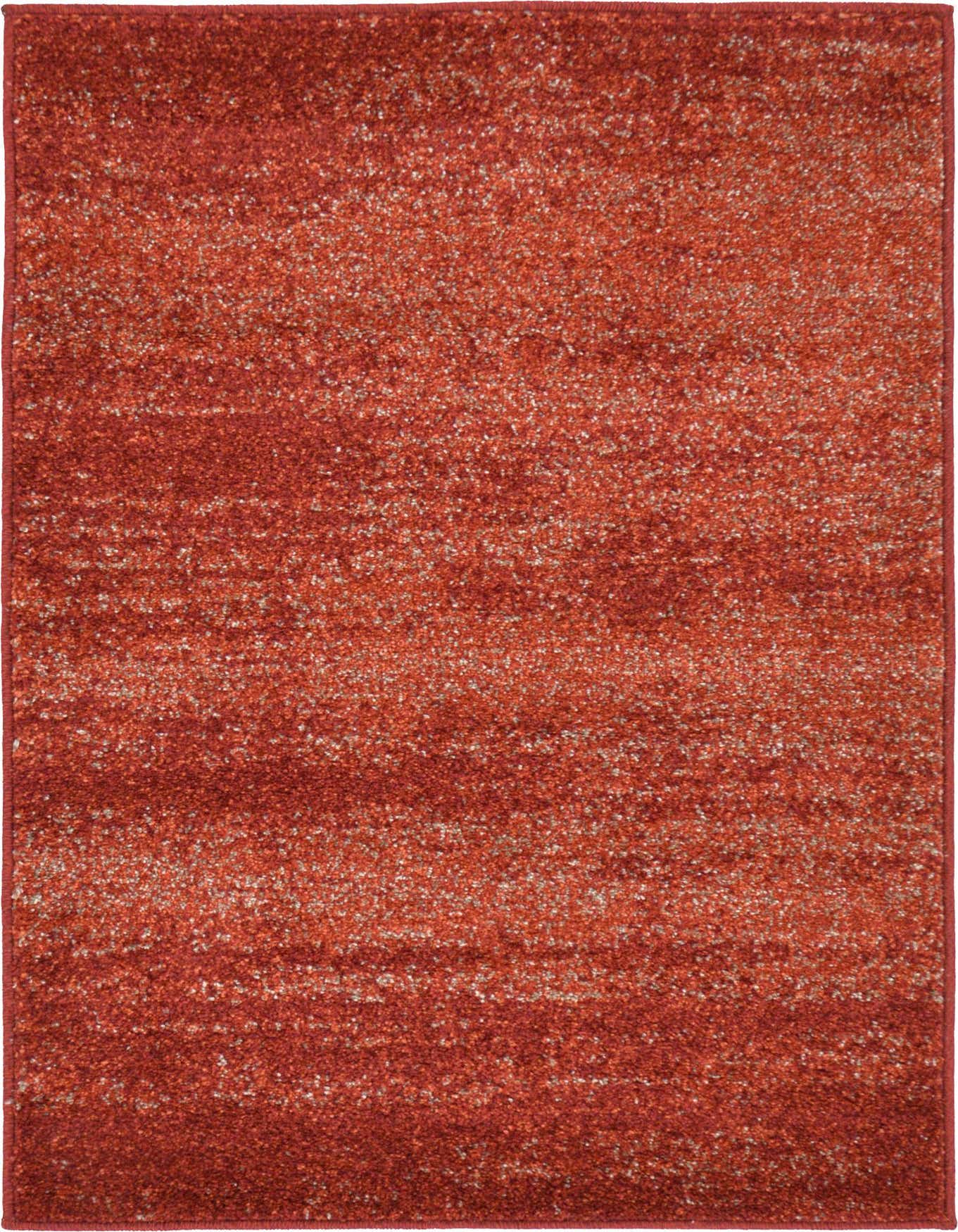 A 2x3 rectangular Rugs.com Angelica rug in shades of orange and red with a subtle textured pattern.