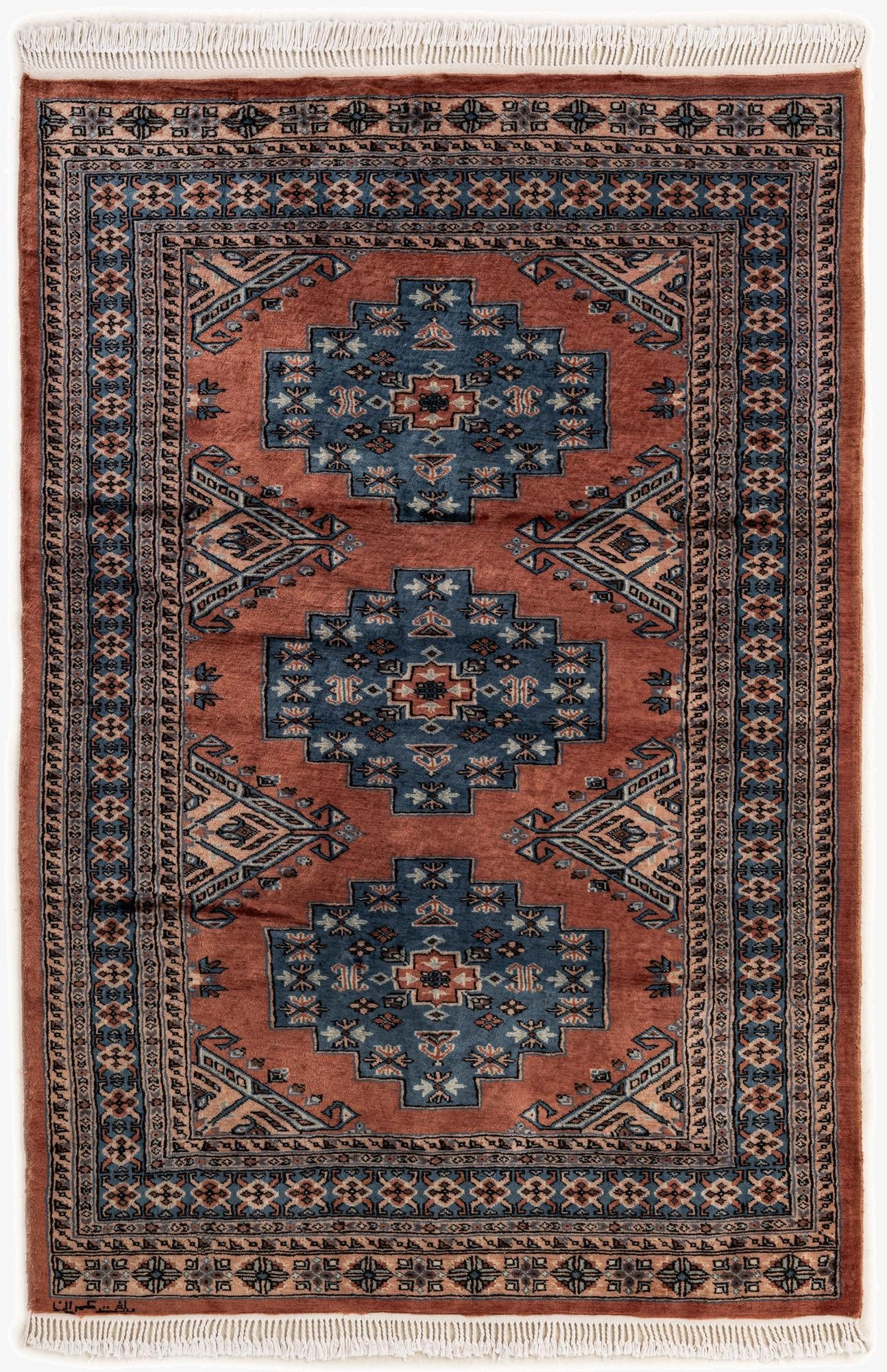  4' 3 x 6' 3  Hand Knotted Bokhara Oriental Wool Rug