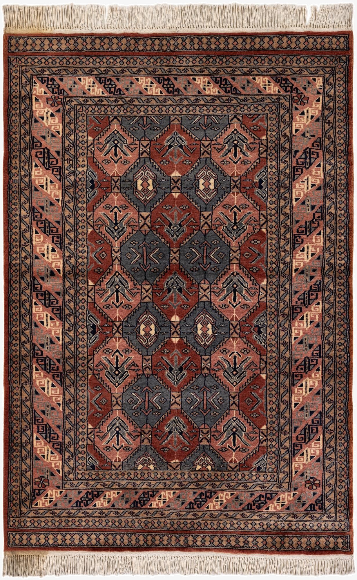  4' 4 x 6' 4  Hand Knotted Bokhara Oriental Wool Rug