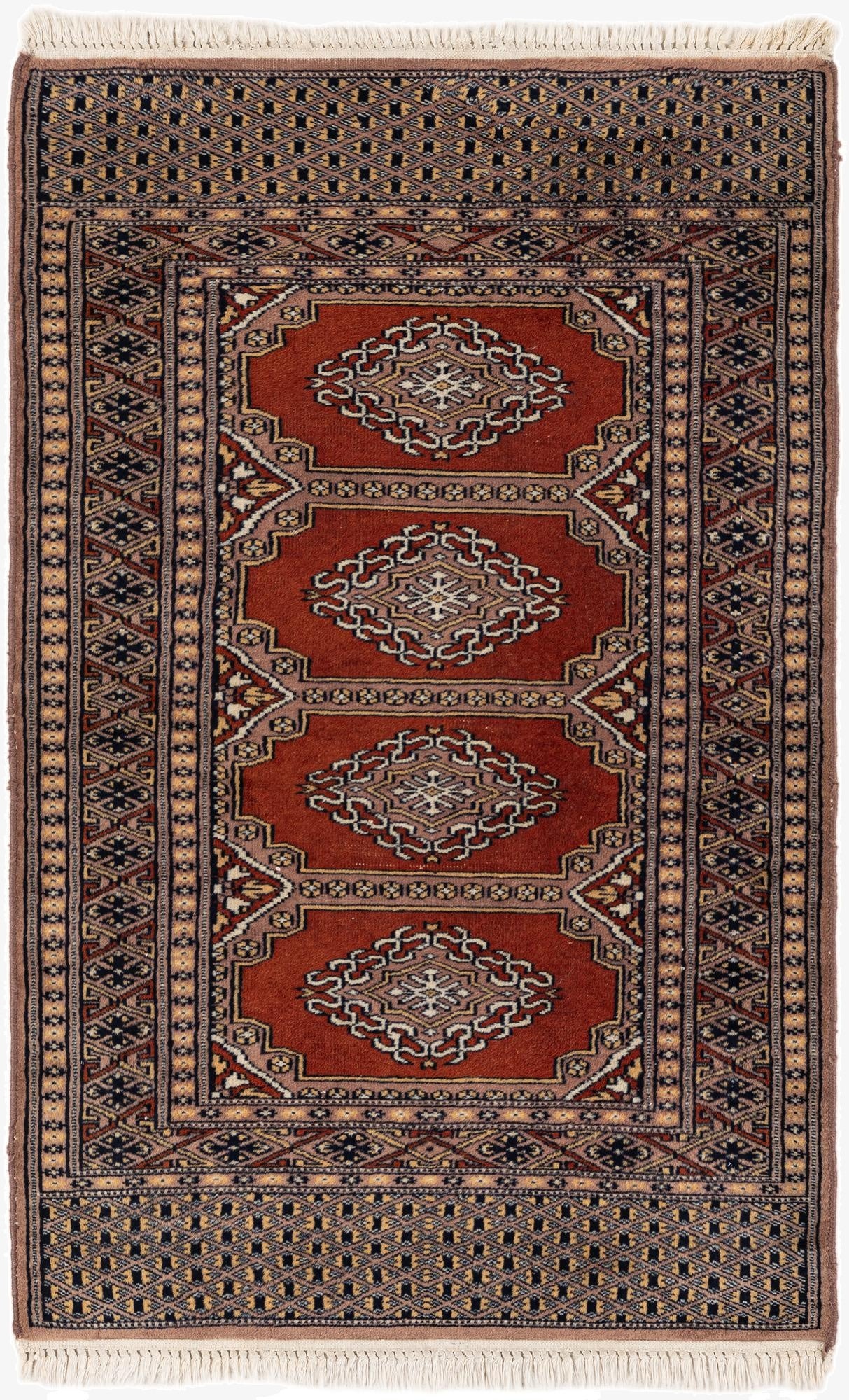  2' 7 x 4' 1  Hand Knotted Bokhara Oriental Wool Rug