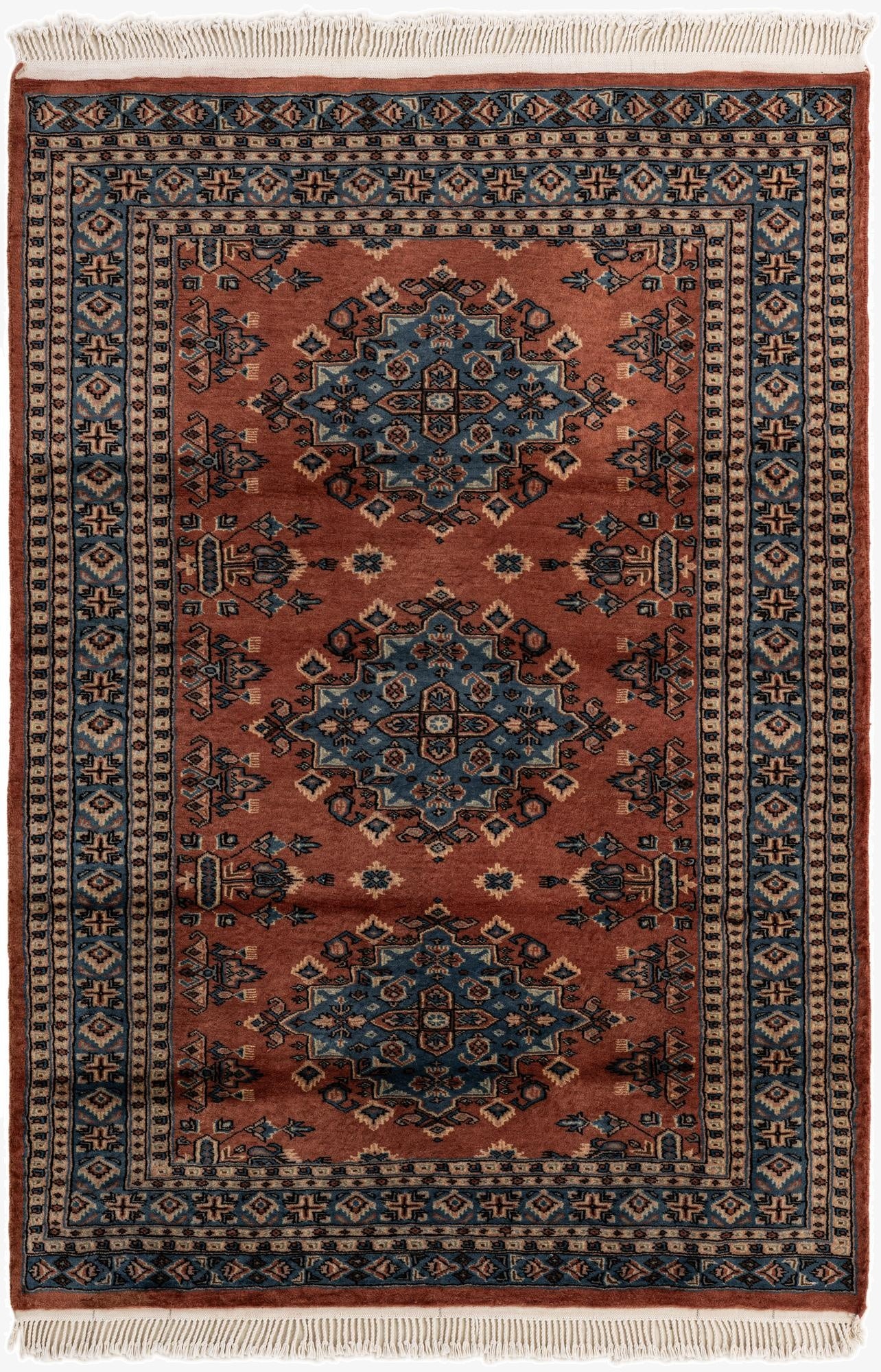  4' 2 x 6' 2  Hand Knotted Bokhara Oriental Wool Rug