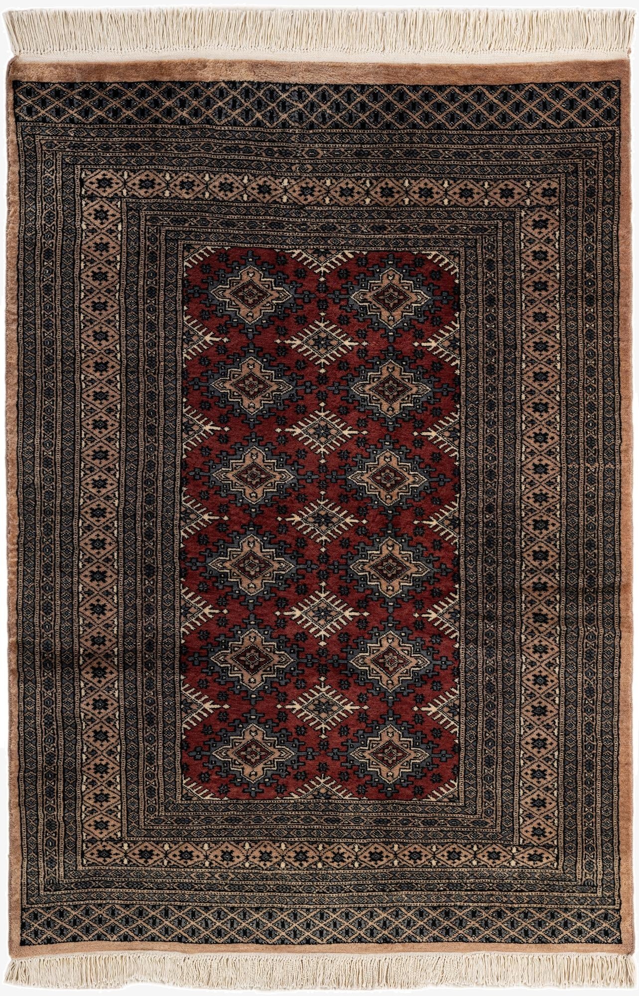  4' 2 x 5' 11  Hand Knotted Bokhara Oriental Wool Rug