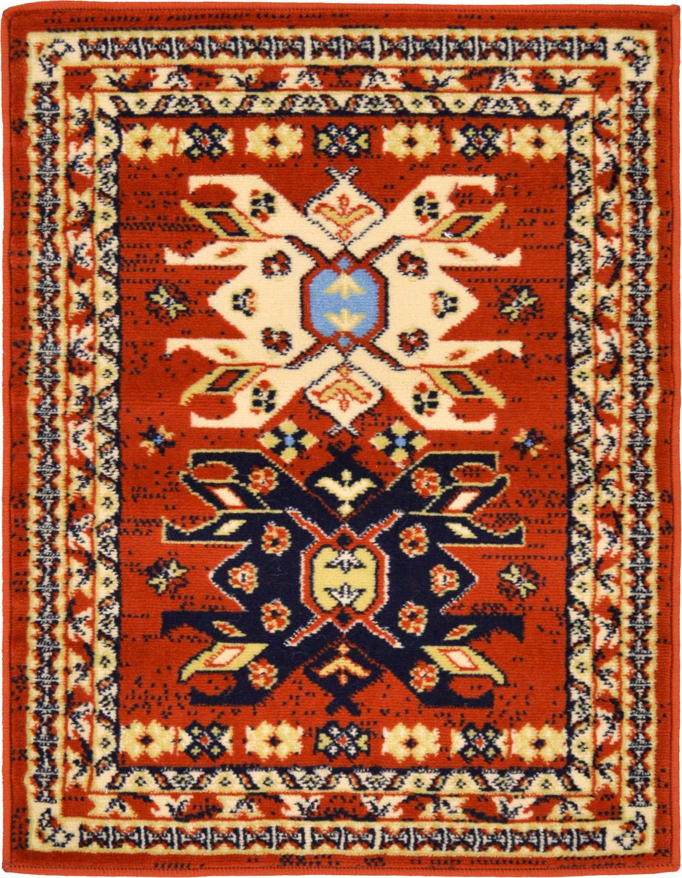 A 2x3 rectangular Heris rug featuring a traditional Southwestern medallion pattern in red, orange, navy, and cream.