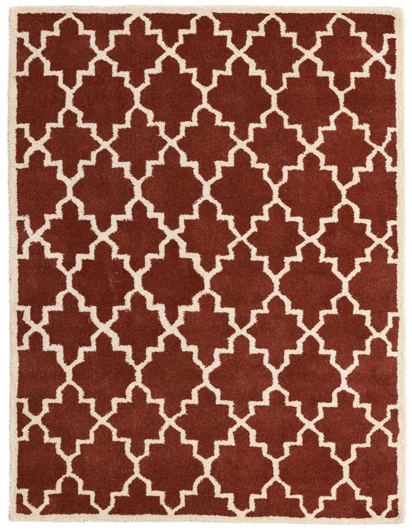 A 4x6 rectangular Luna rug in rich orange and cream, featuring a modern abstract geometric pattern, perfect for a living room.