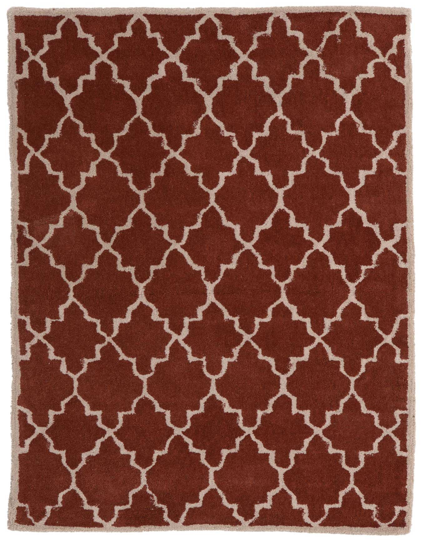A 4x6 rectangular Luna rug in shades of orange and red with a modern abstract pattern, suitable for a living room.