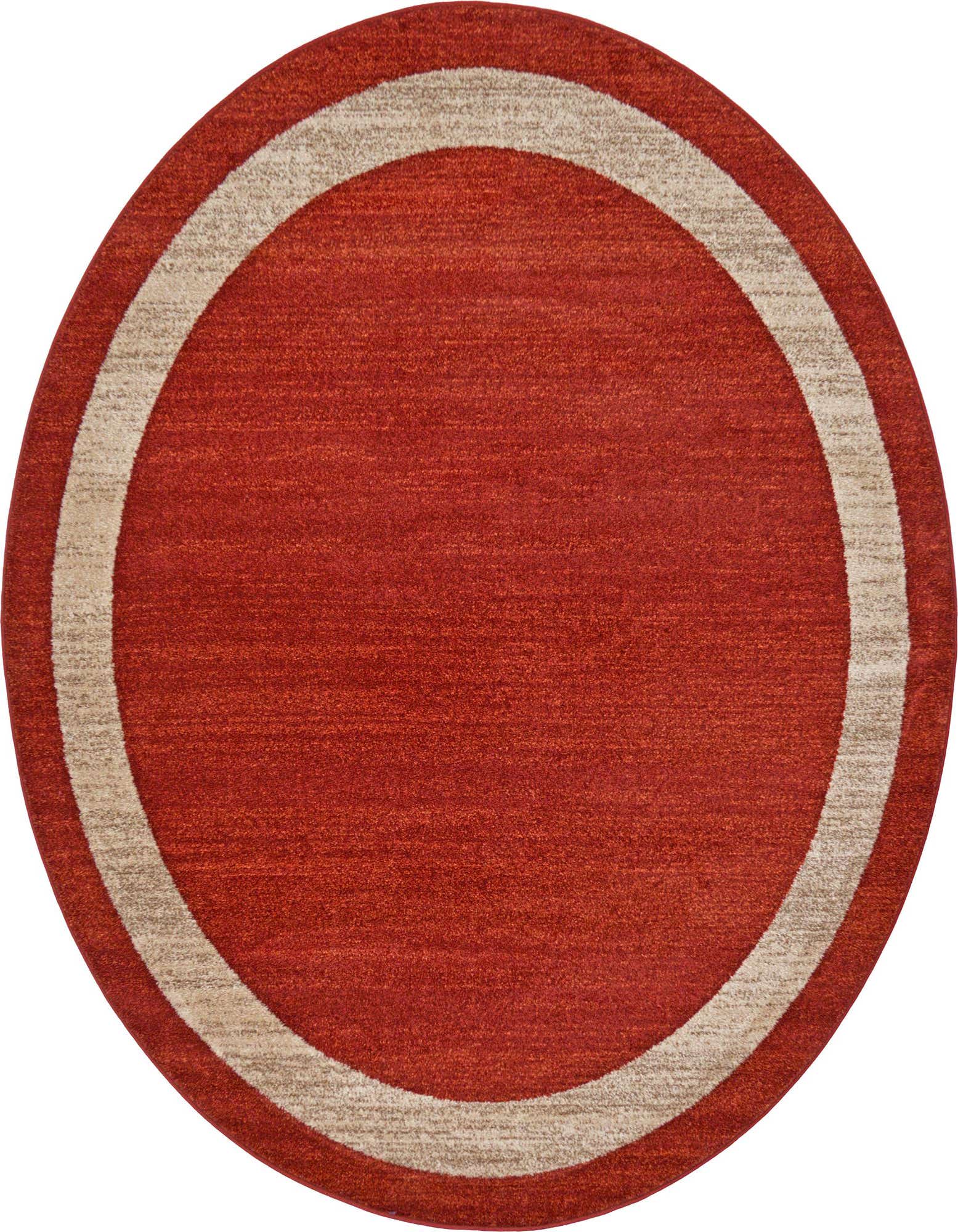 A 6-foot round orange rug with a wide, light beige border, suitable for a contemporary indoor space.