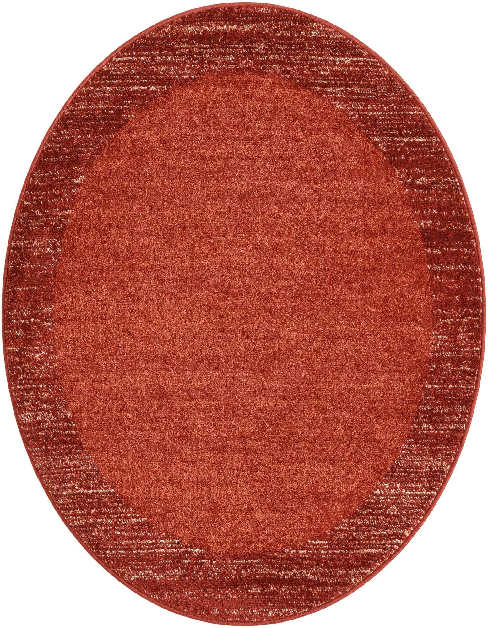 A 4-foot round orange rug with a subtle textured border in a slightly darker shade, suitable for indoor spaces.
