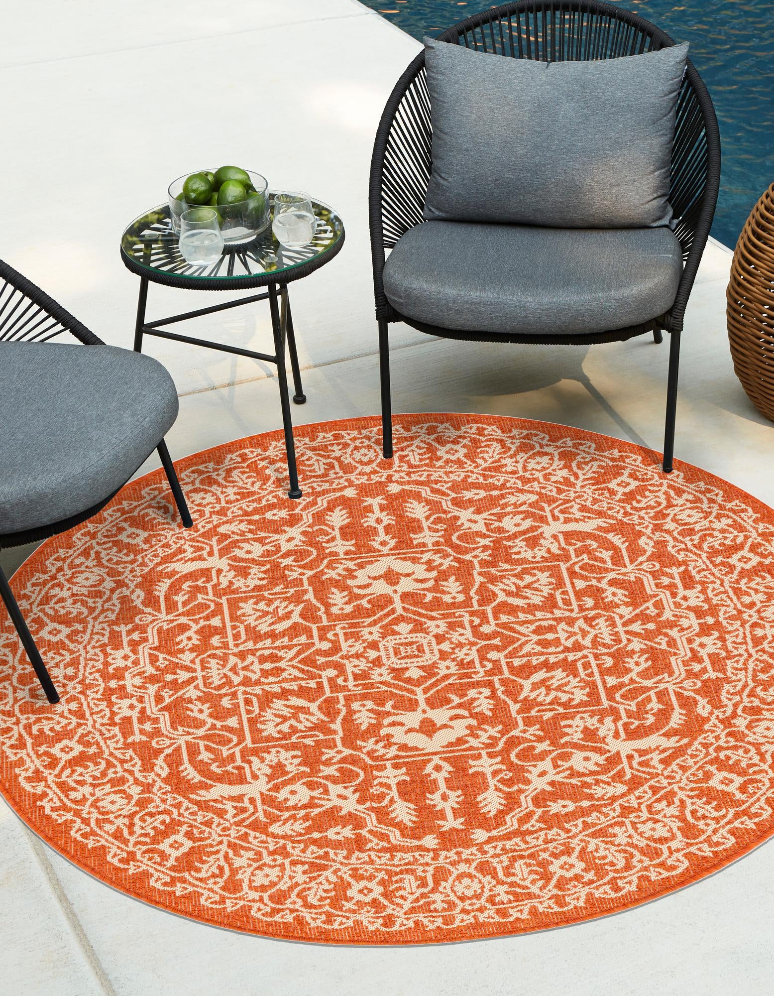 Terracotta 5' 3 x 5' 3 Botanical Indoor / Outdoor Round Rug | Rugs.com