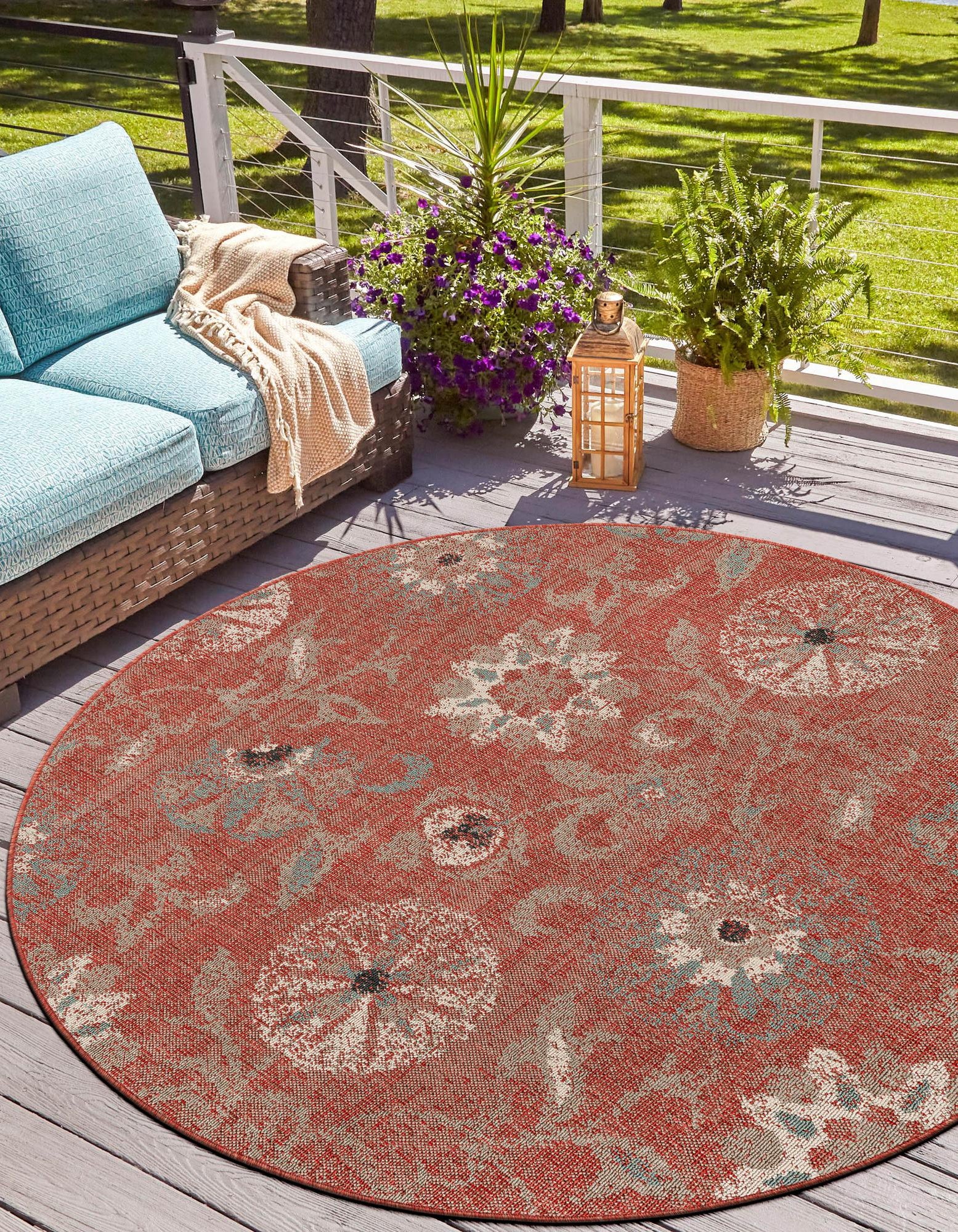 Terracotta 4' x 4' Botanical Indoor / Outdoor Round Rug | Rugs.com