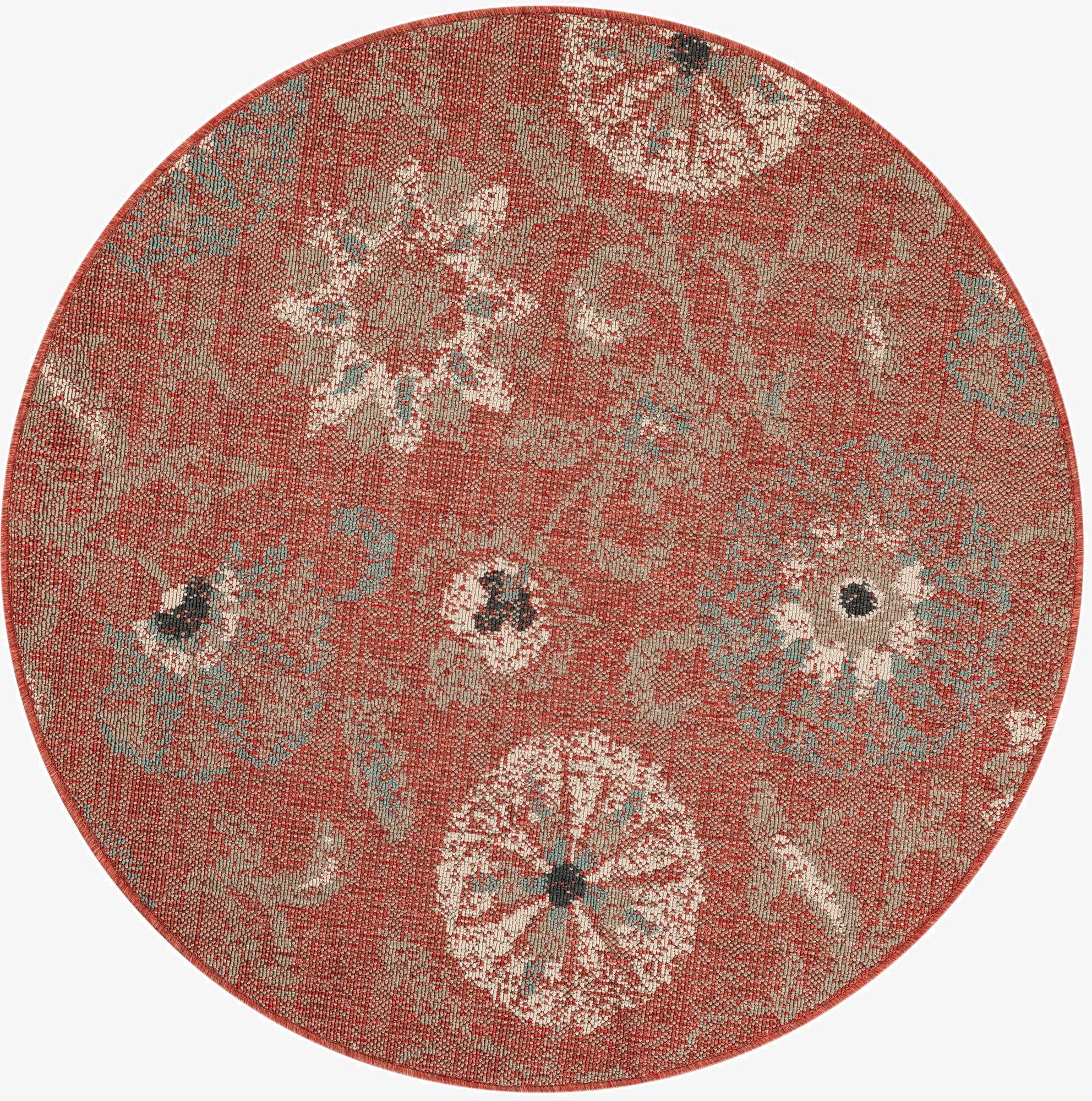  4' x 4'  Washable Botanical Indoor / Outdoor Round Rug