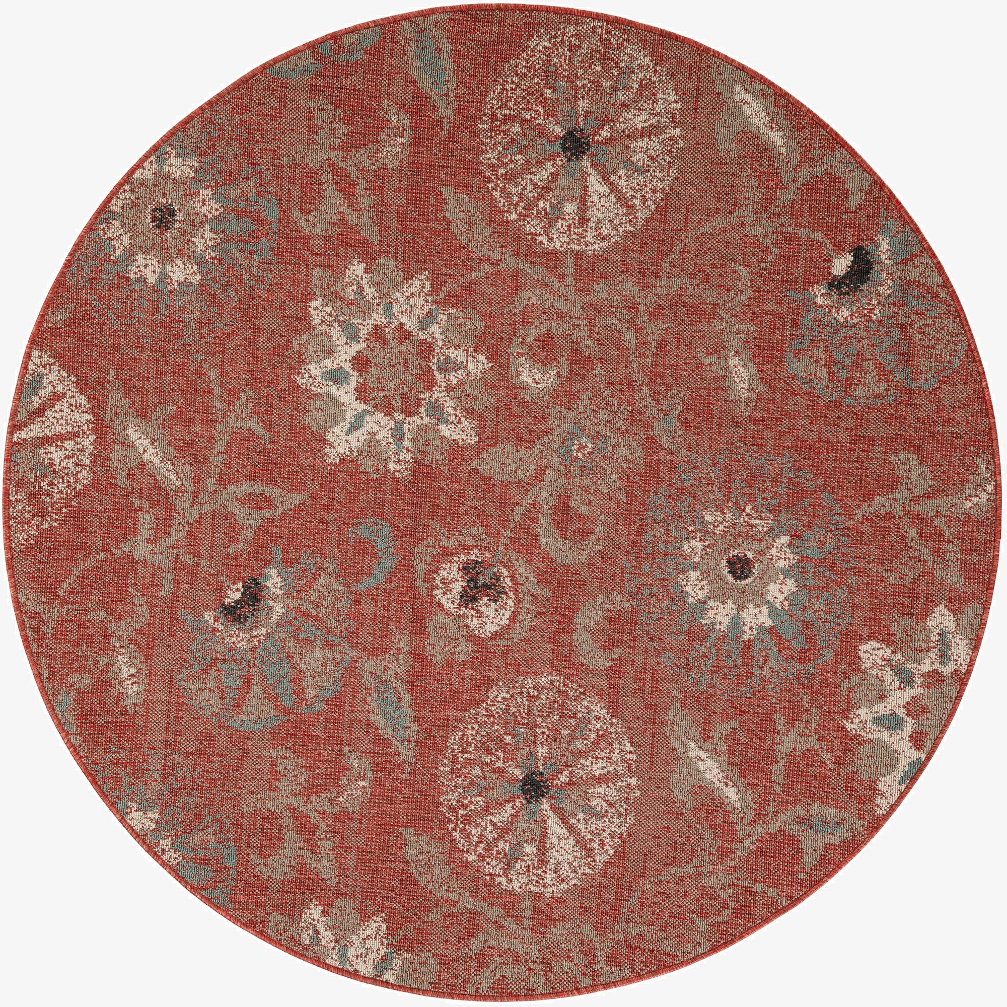  6' x 6'  Washable Botanical Indoor / Outdoor Round Rug
