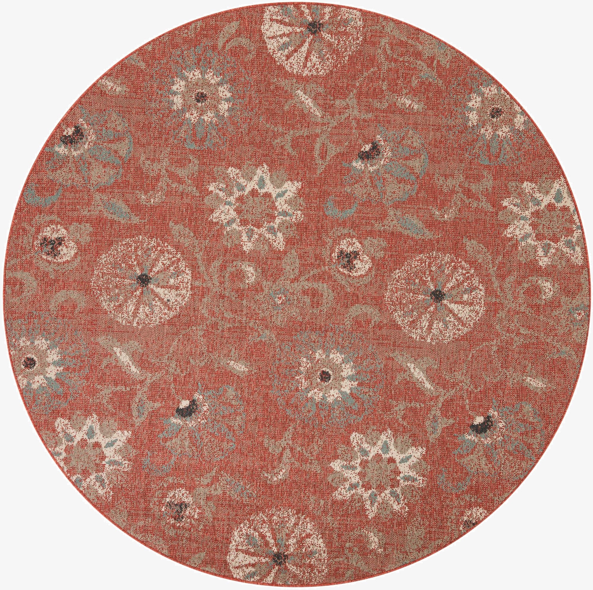  7' 10 x 7' 10  Washable Botanical Indoor / Outdoor Round Rug