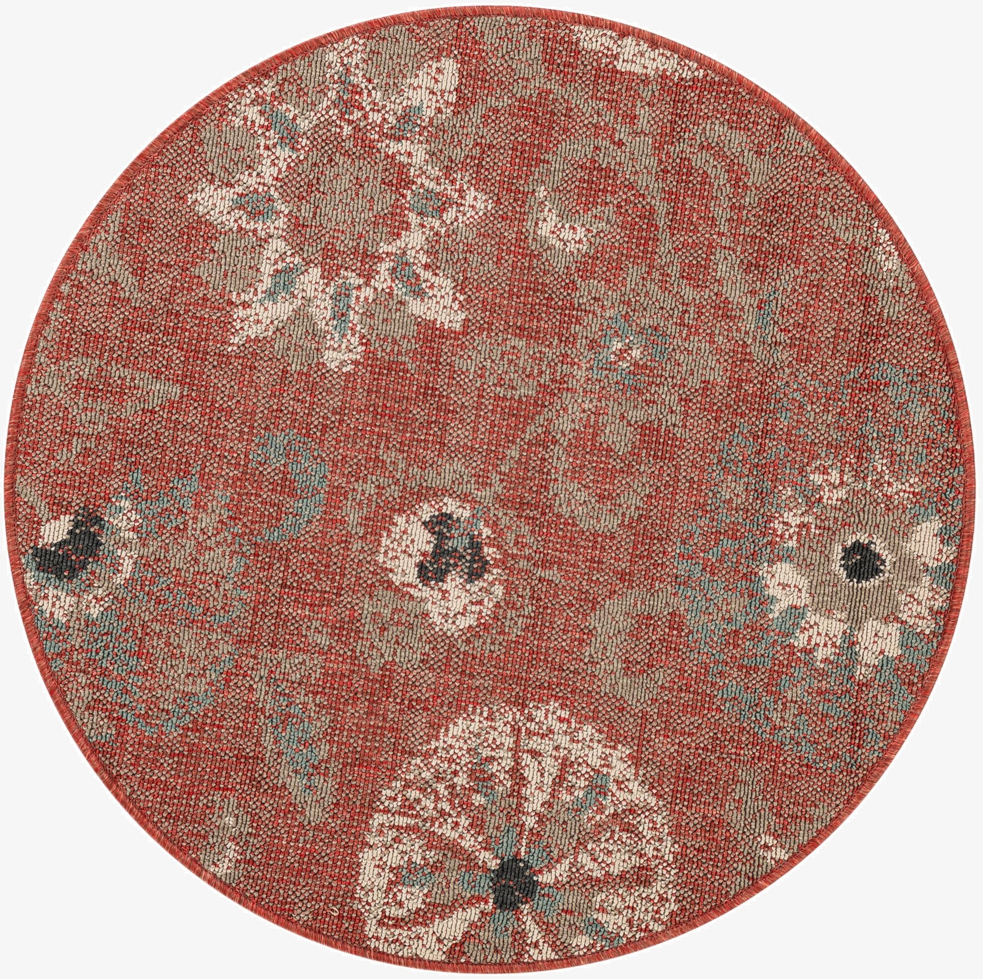  3' x 3'  Washable Botanical Indoor / Outdoor Round Rug