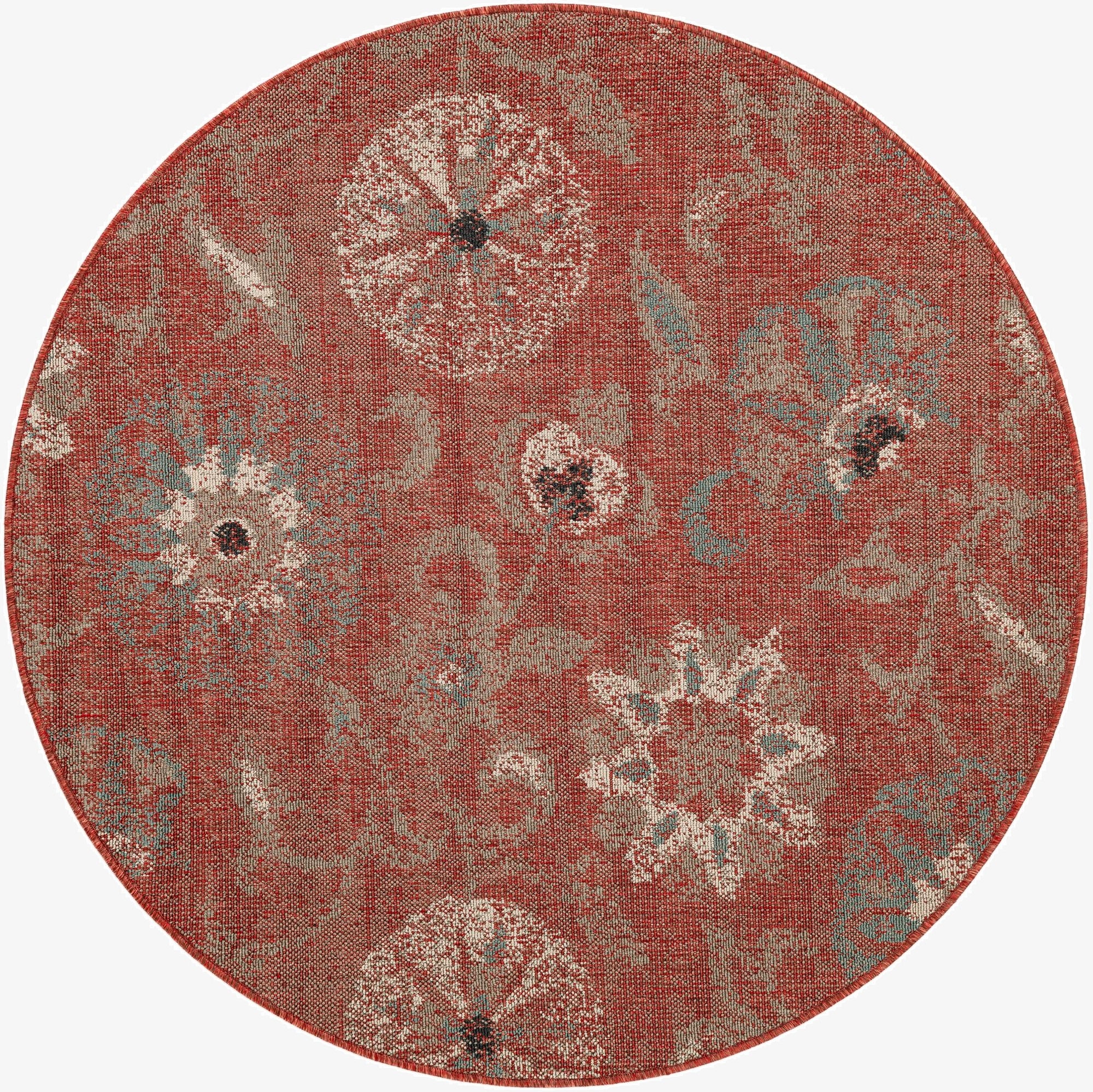  5' x 5'  Washable Botanical Indoor / Outdoor Round Rug